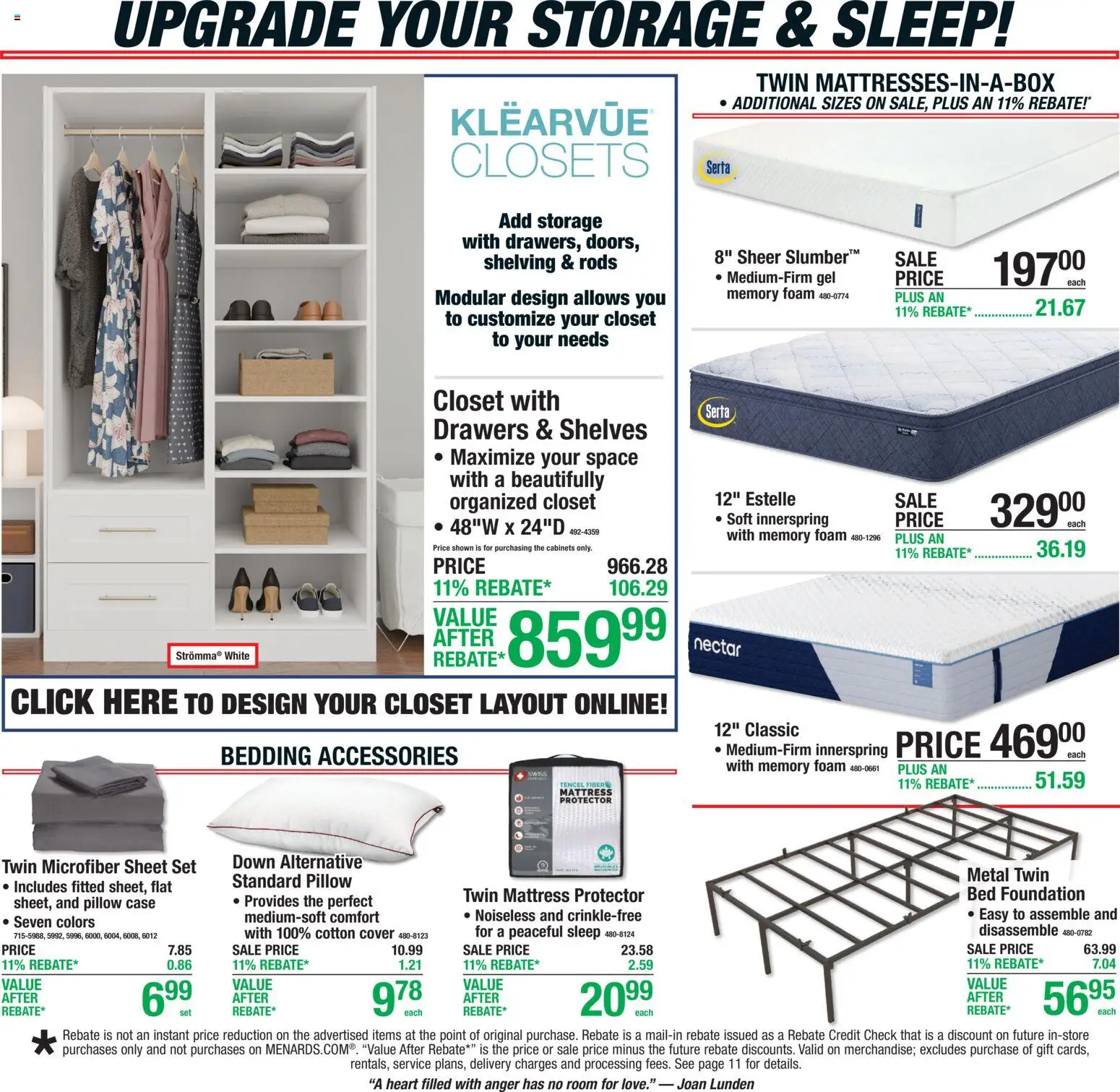 Menards - Weekly Ad - valid from 08/26/2026 | Page: 14 | Products: Mattress, Bedding, Case, Foam
