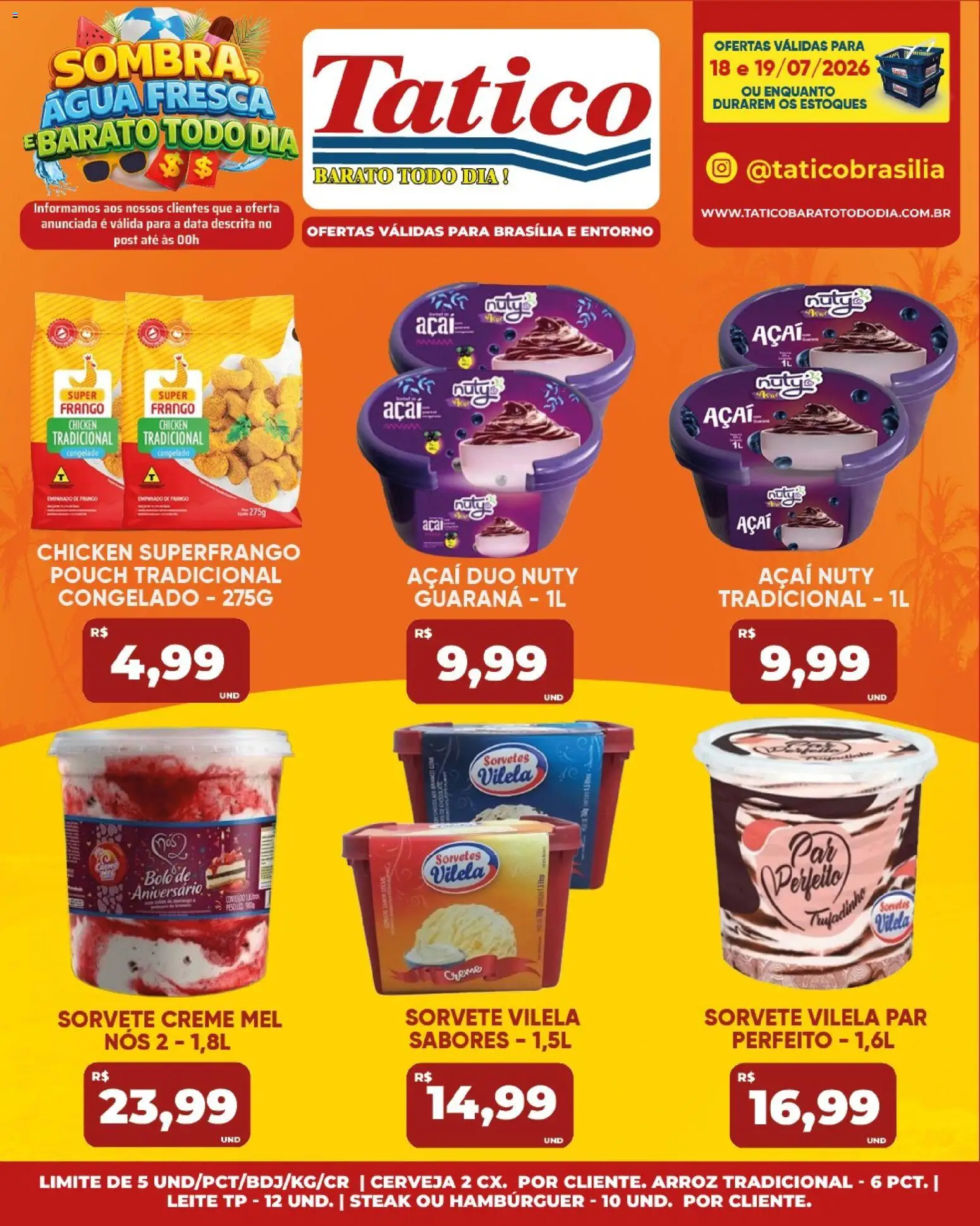 Tatico Folheto - válido de 18/07/2026 | Página: 20 | Produtos: Cerveja, Arroz, Sorvete, Açaí