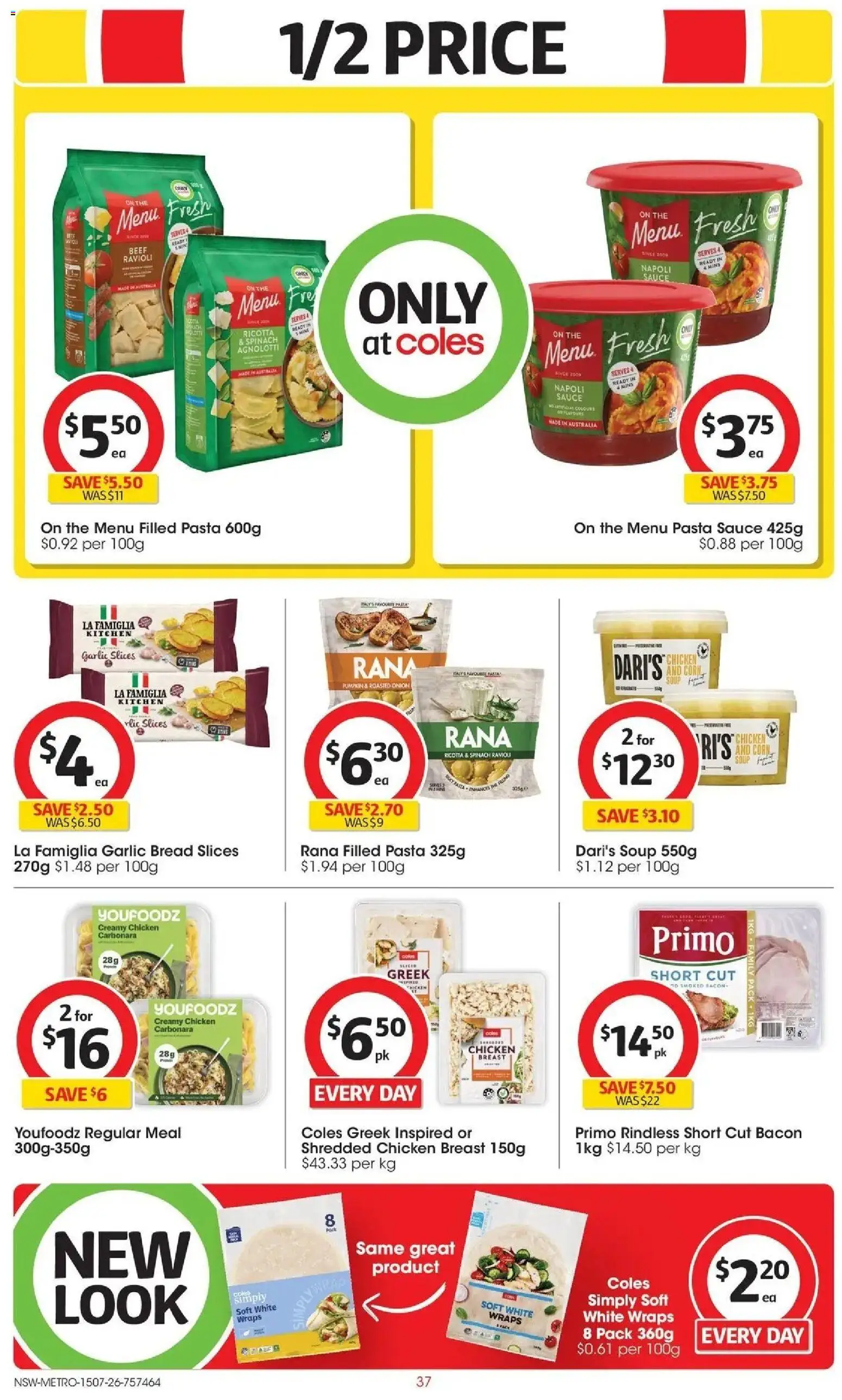 Coles catalogue - valid from 15/07/2026 | Page: 37 | Products: Pasta, Spinach, Soup, Ricotta