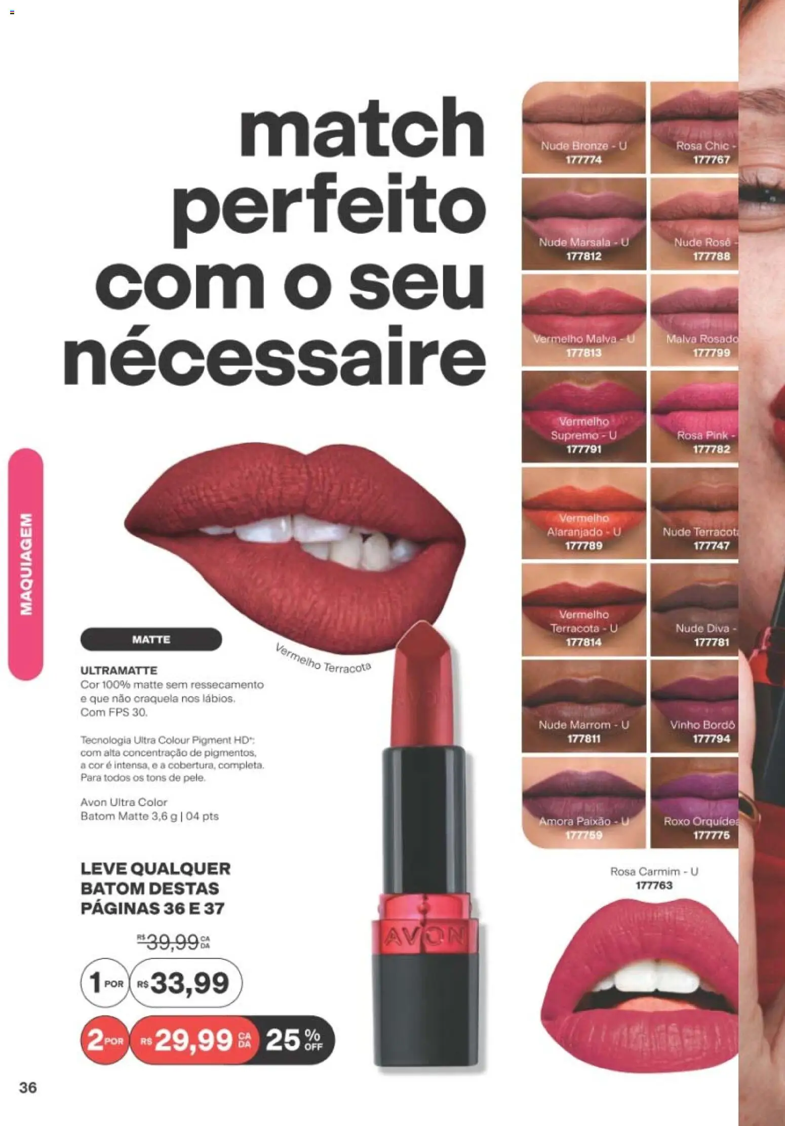 Avon Folheto - válido de 19/07/2026 | Página: 36 | Produtos: Maquiagem, Batom, Necessaire, Vinho