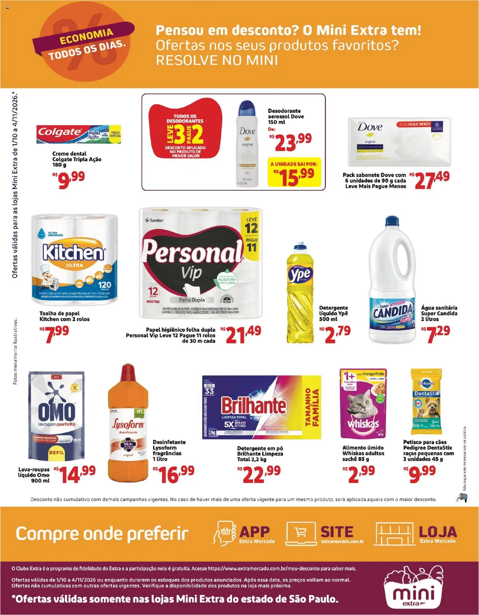 Mini Extra Folheto - válido de 01/10/2026 | Página: 3 | Produtos: Desodorante, Bolo, Água, Creme