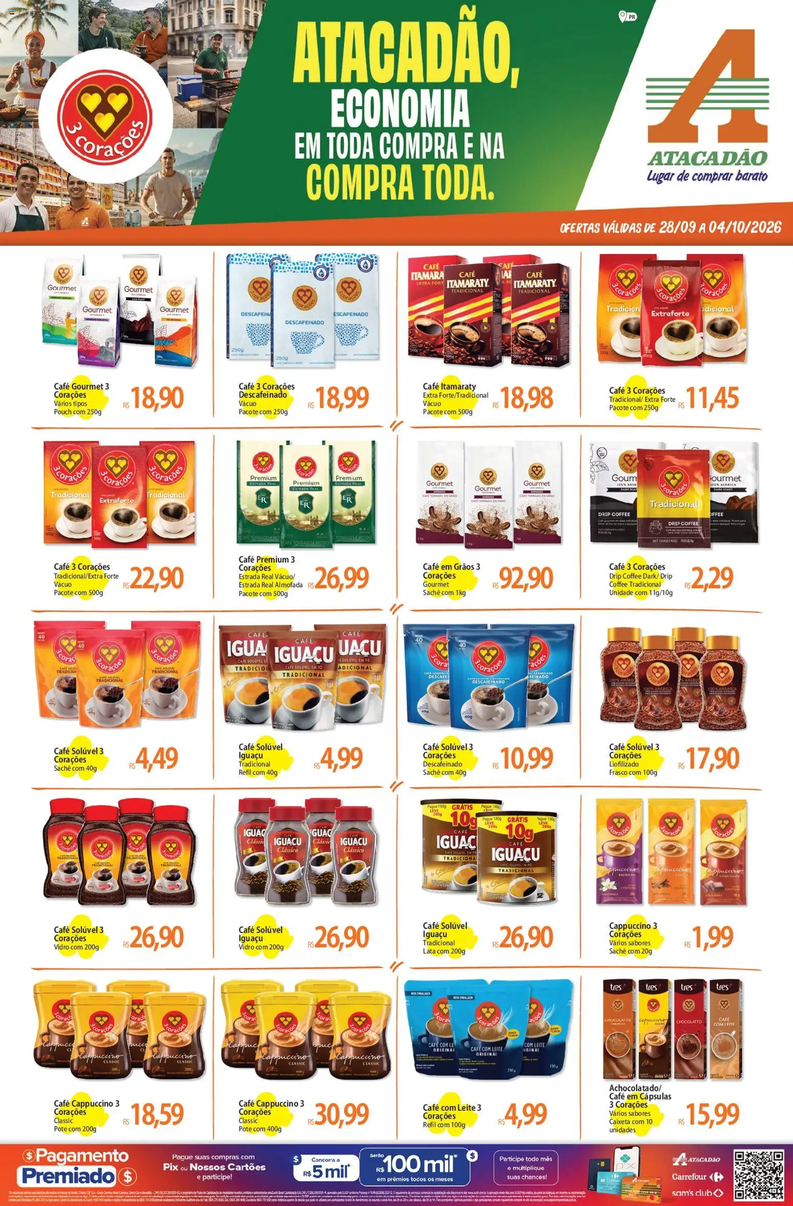 Atacadão Folheto - válido de 28/09/2026 | Página: 1 | Produtos: Leite 3, Cápsulas, Almofada, Café