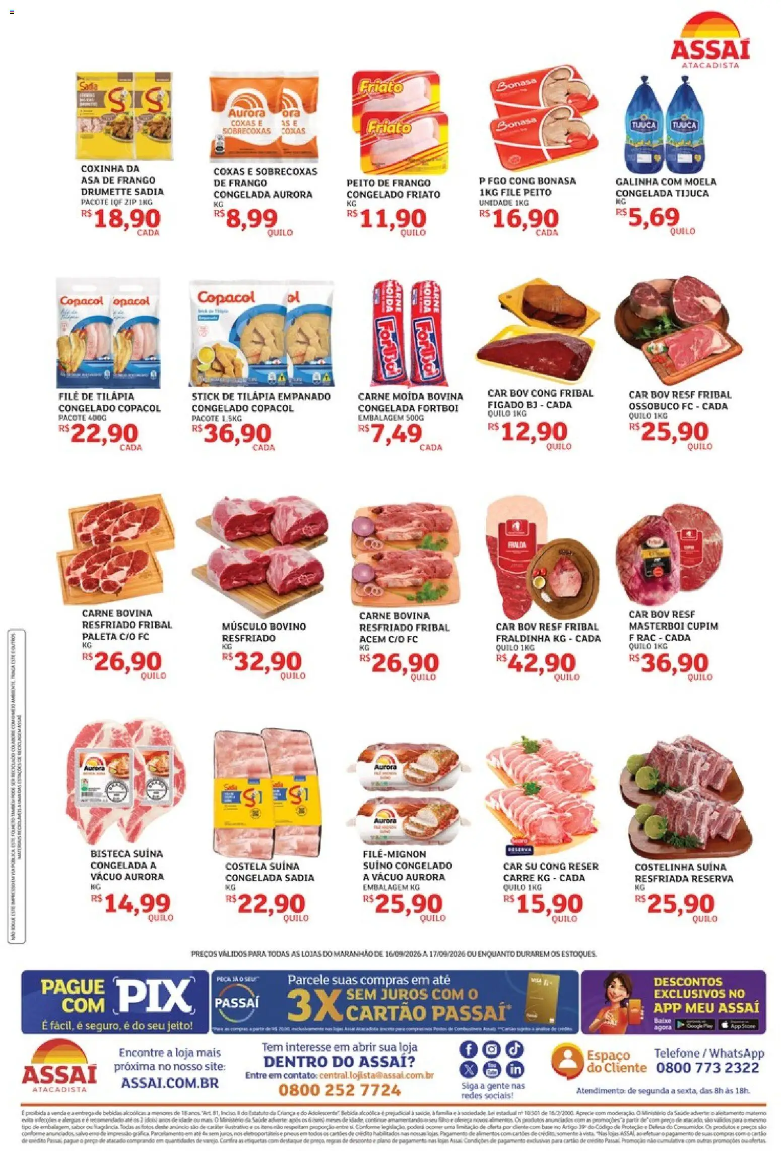 Assaí Atacadista Folheto - válido de 16/09/2026 | Página: 2 | Produtos: Carne moída bovina, Asa de frango, Fígado, Perca