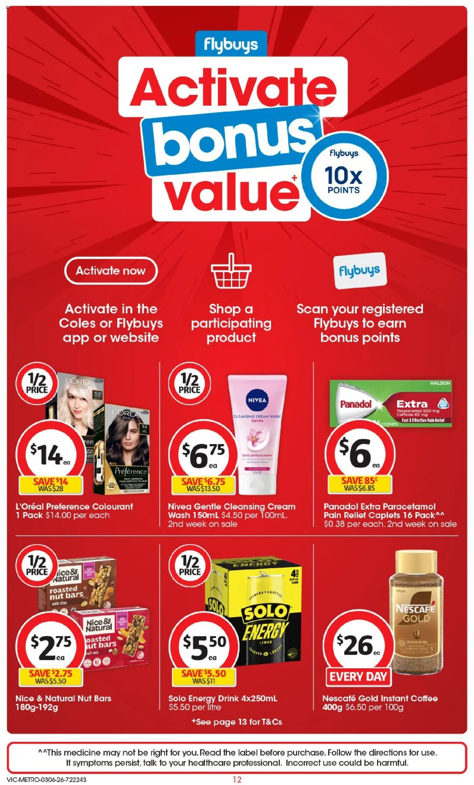 Coles catalogue - valid from 03.06.2026 | Page: 12 | Products: Milk, Energy drink, Nescafe, Pain relief