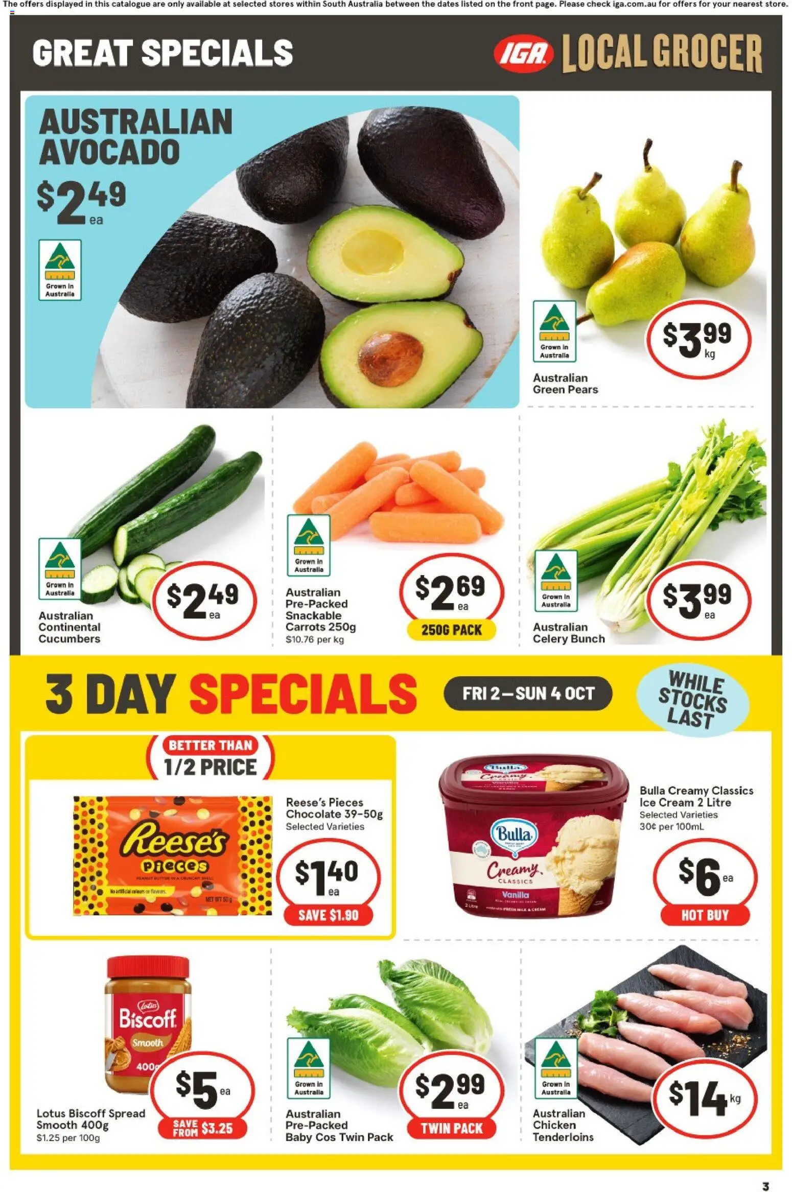 IGA catalogue - valid from 30/09/2026 | Page: 3 | Products: Carrots, Cucumbers, Pears, Vanilla