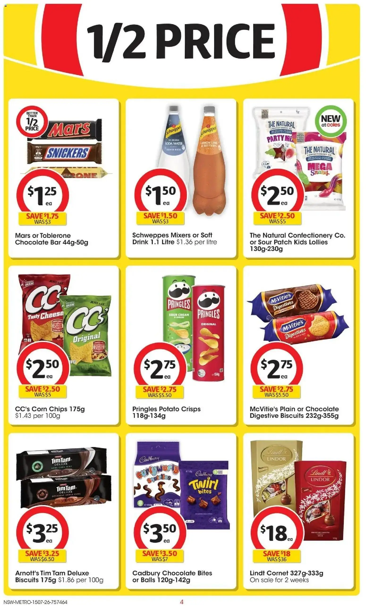 Coles catalogue - valid from 15/07/2026 | Page: 4 | Products: Chocolate, Sour cream, Cream, Lindor