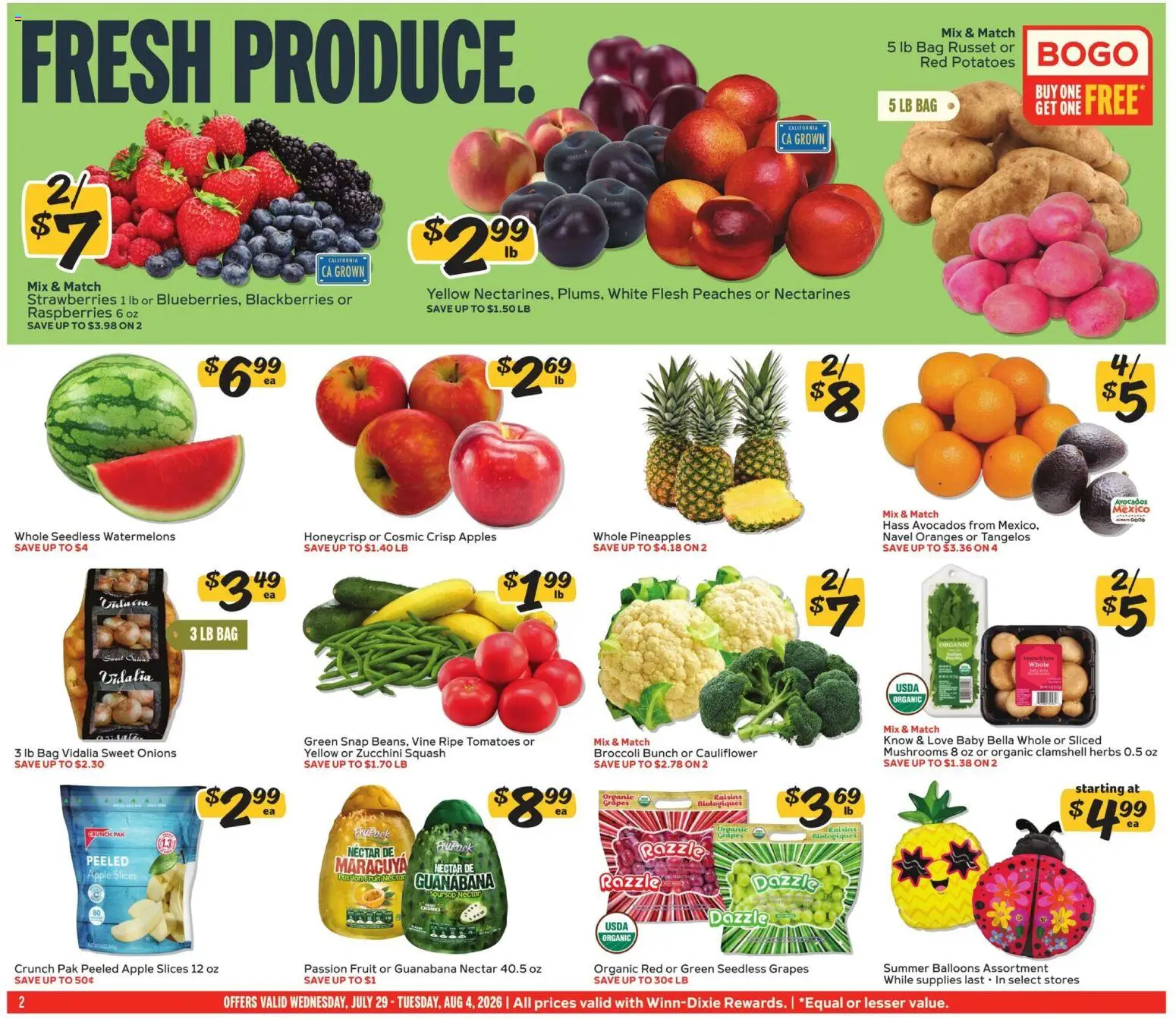 Winn Dixie Weekly Ad - valid from 07/29/2026 | Page: 2 | Products: Apples, Oranges, Tomatoes, Potatoes