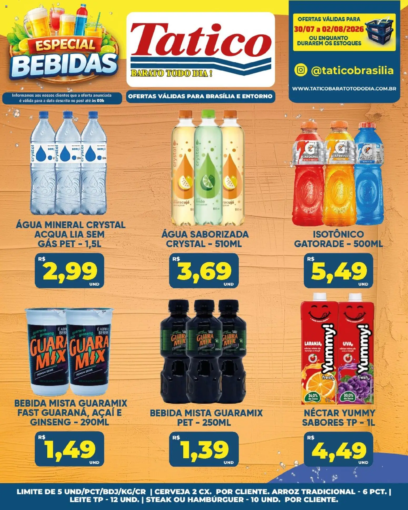 Tatico Folheto - válido de 03/08/2026 | Página: 44 | Produtos: Arroz, Hambúrguer, Água mineral, Açaí