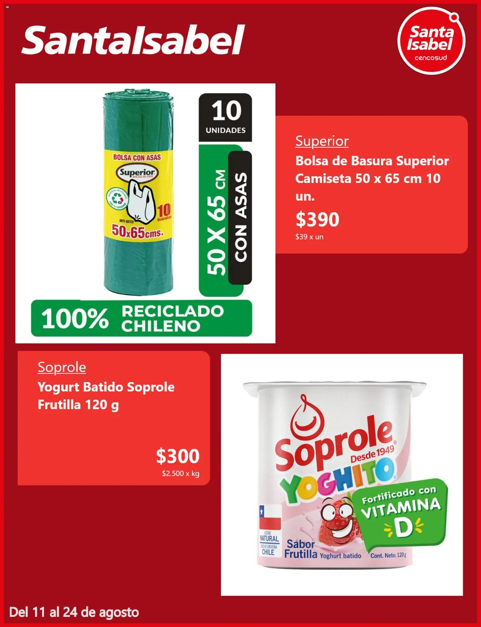 Santa Isabel Ofertas │ válido desde el 10.08.2026 | Página: 4 | Productos: Bolsa, Camiseta, Leche, Frutilla