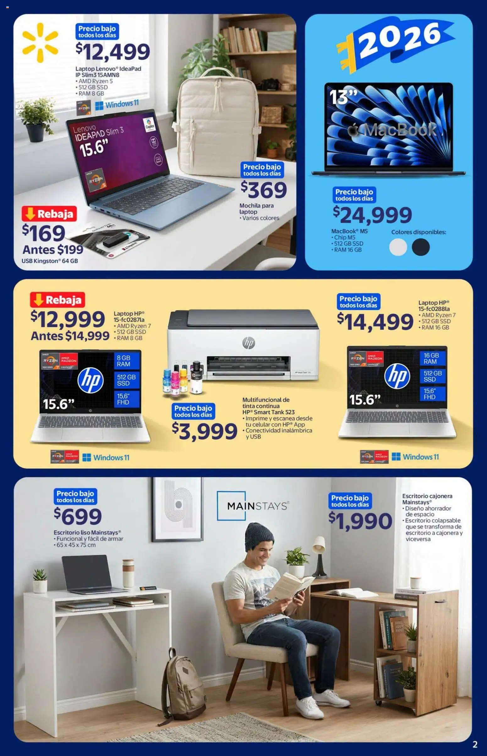 Nuevas ofertas de Walmart válidas en toda la República Mexicana desde el 08/07/2026. ¡Encuentra las mejores ofertas en Walmart folleto Back to School! | Página: 2 | Productos: Usb, Mochila, Escritorio, Cajonera