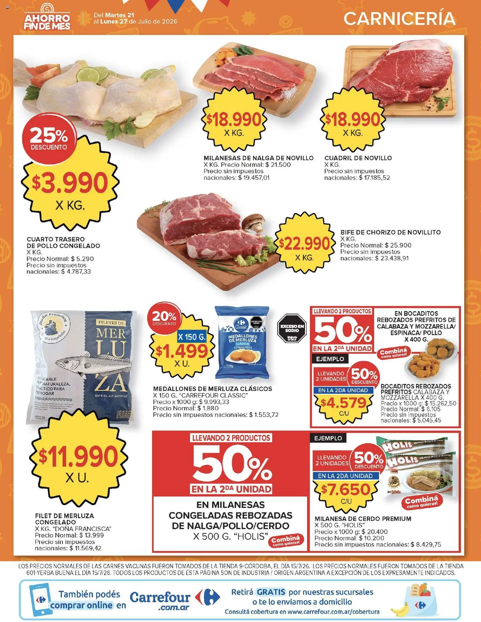 Carrefour Market catálogo │ válido desde el 21/07/2026 | Página: 3 | Productos: Milanesa, Chorizo, Cerdo, Té
