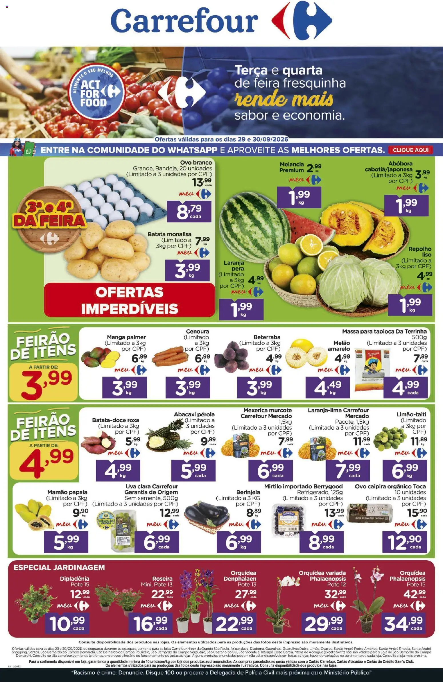 Carrefour Folheto - válido de 29/09/2026 | Página: 1 | Produtos: Denphalaen, Uva, Repolho, Mamão