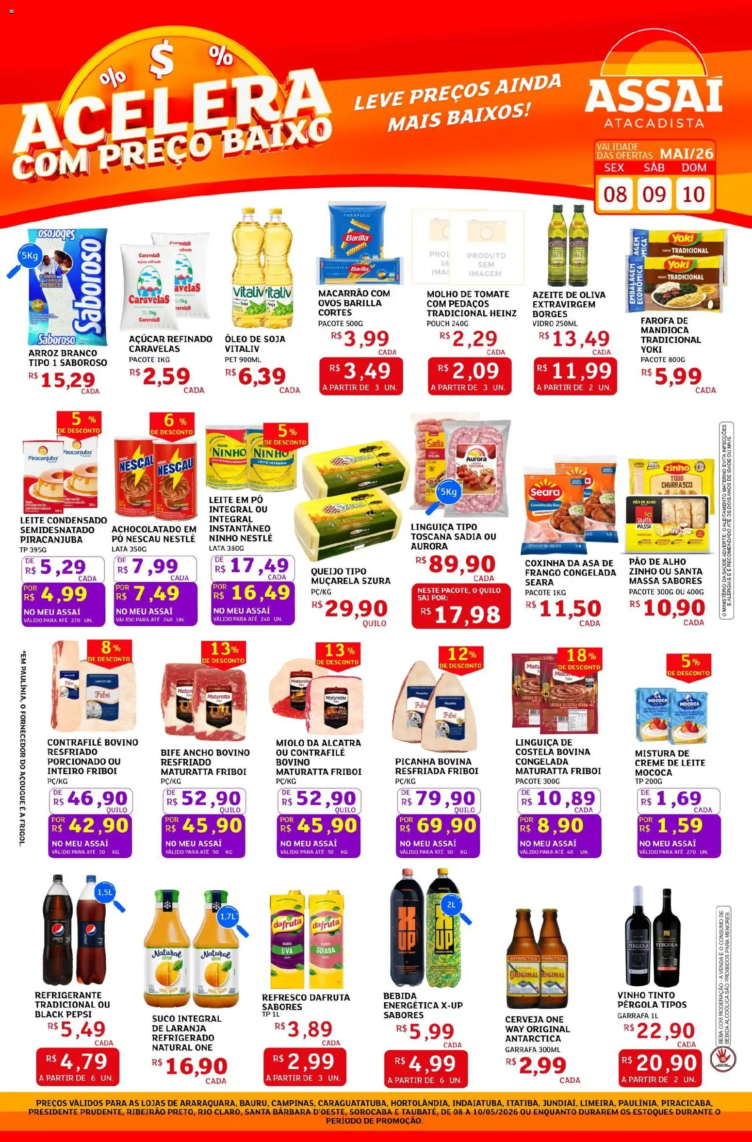 Assaí Atacadista Folheto - válido de 08.05.2026 | Página: 1 | Produtos: Pão, Muçarela, Baixo, Azeite