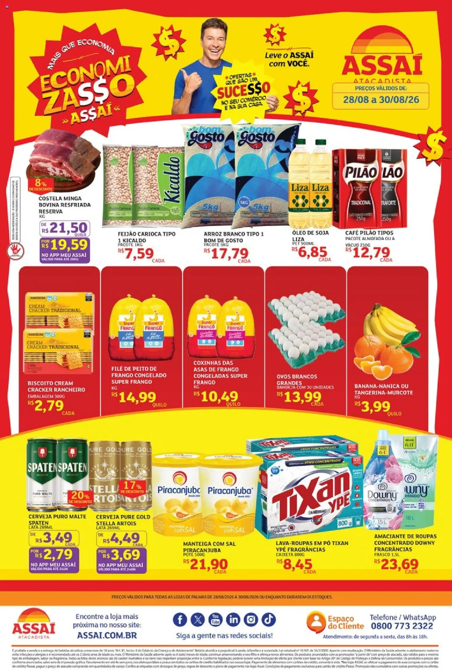 Assaí Atacadista Folheto - válido de 28/08/2026 | Página: 1 | Produtos: Feijão, Telefone, Cream cracker, Amaciante