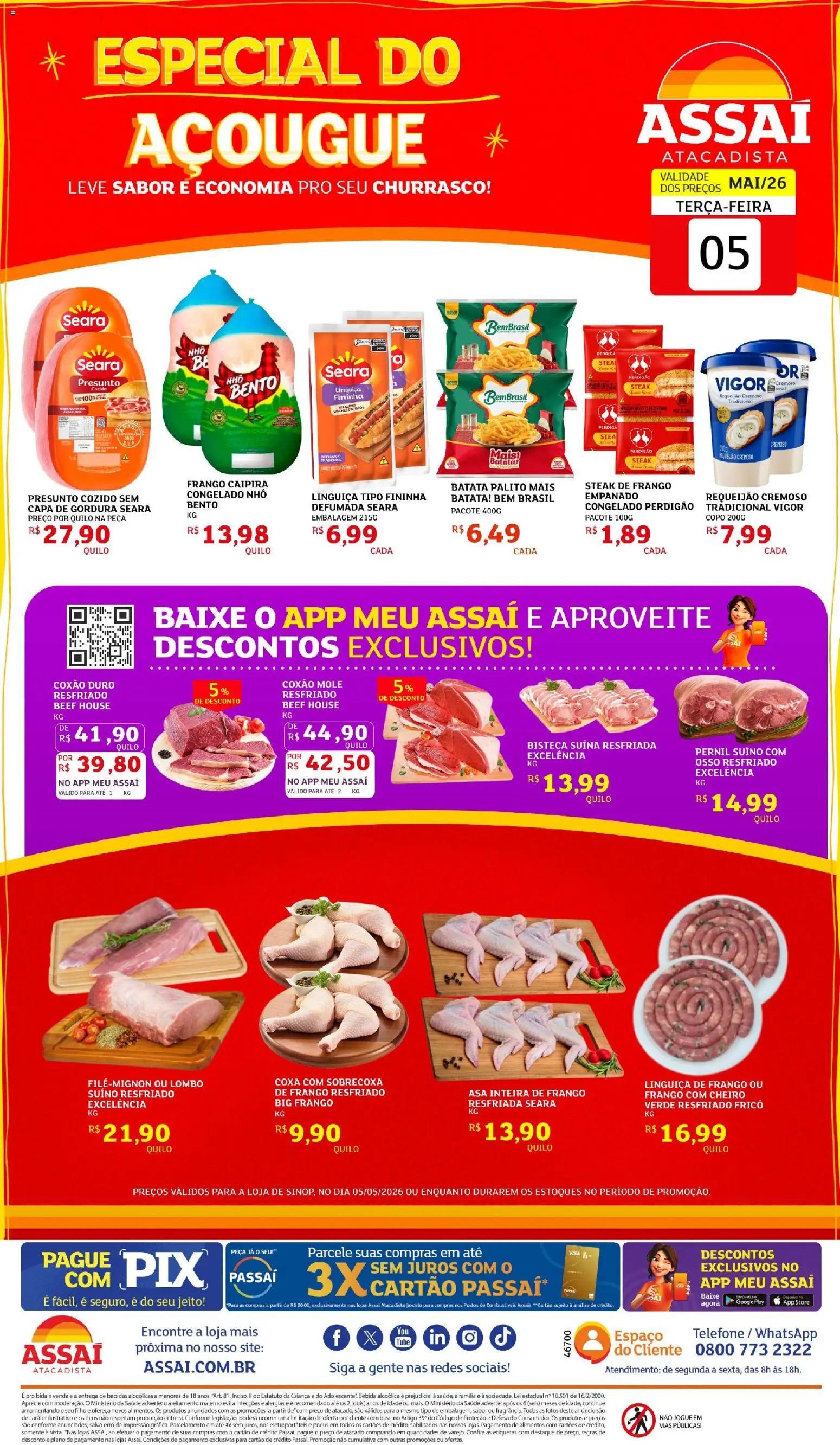 Assaí Atacadista Folheto - válido de 05.05.2026 | Página: 1 | Produtos: Linguiça, Batata, Telefone, Frango