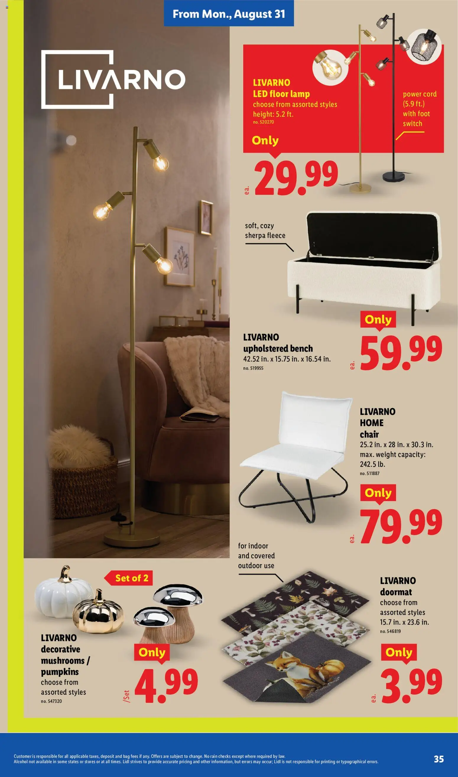 Lidl Weekly Ad - valid from 08/26/2026 | Page: 35 | Products: Doormat, Lamp, Alcohol, Switch