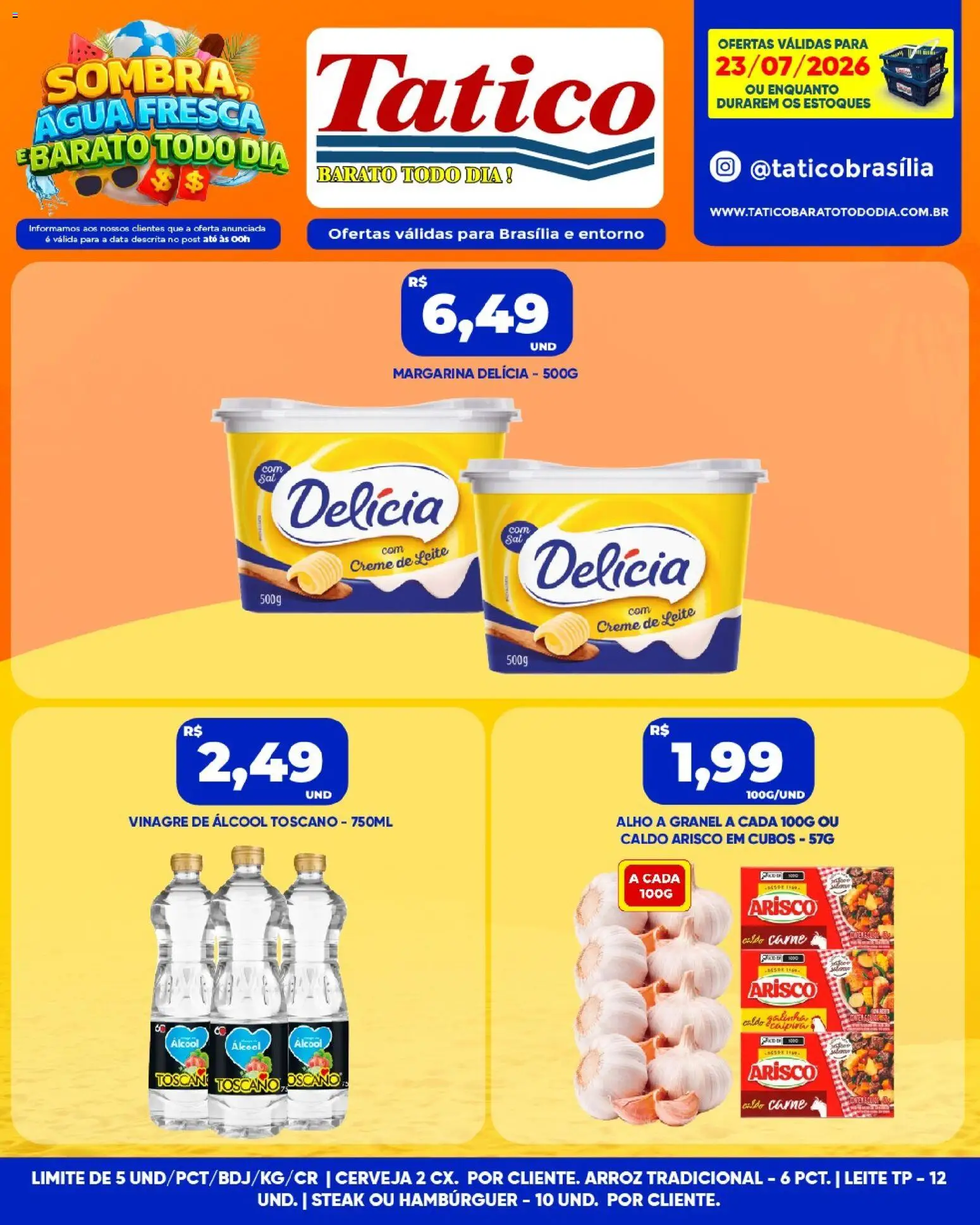 Tatico Folheto - válido de 23/07/2026 | Página: 3 | Produtos: Leite, Creme, Hambúrguer, Creme de leite