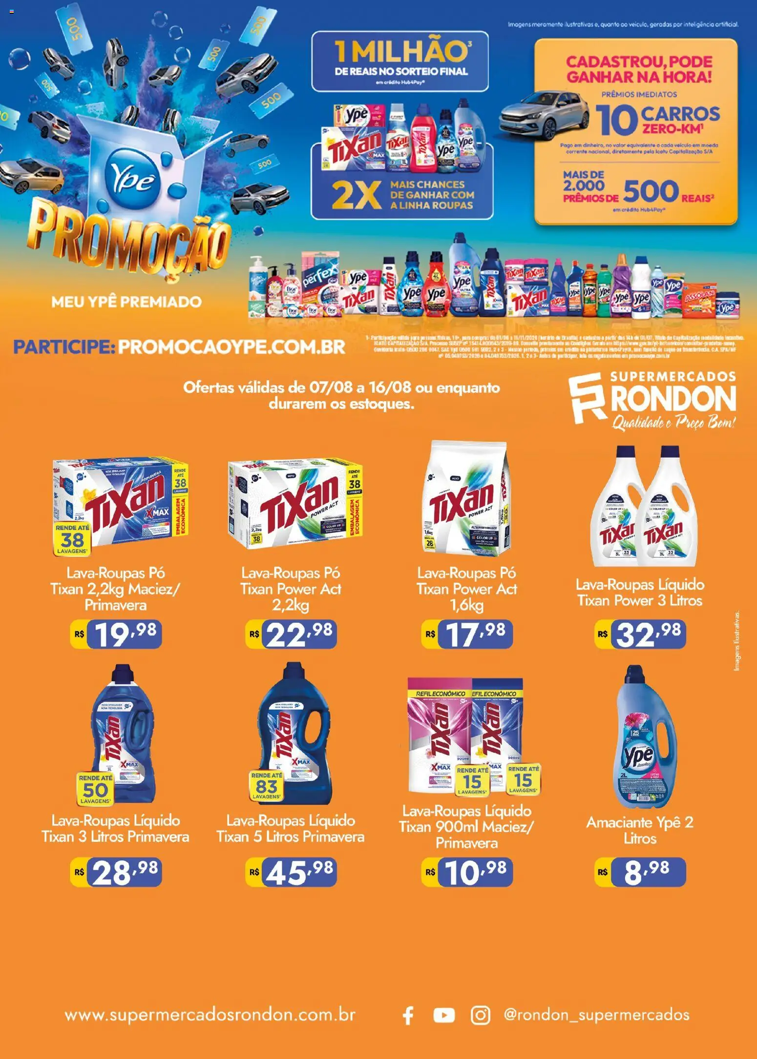 Supermercados Rondon Folheto - válido de 07/08/2026 | Página: 1 | Produtos: Pó, Roupas, Amaciante