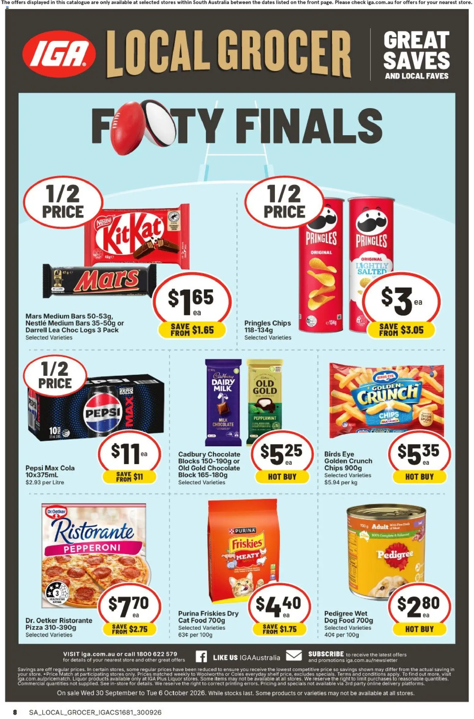 IGA catalogue - valid from 30/09/2026 | Page: 8 | Products: Milk, Chocolate, Chips, Pepsi Max