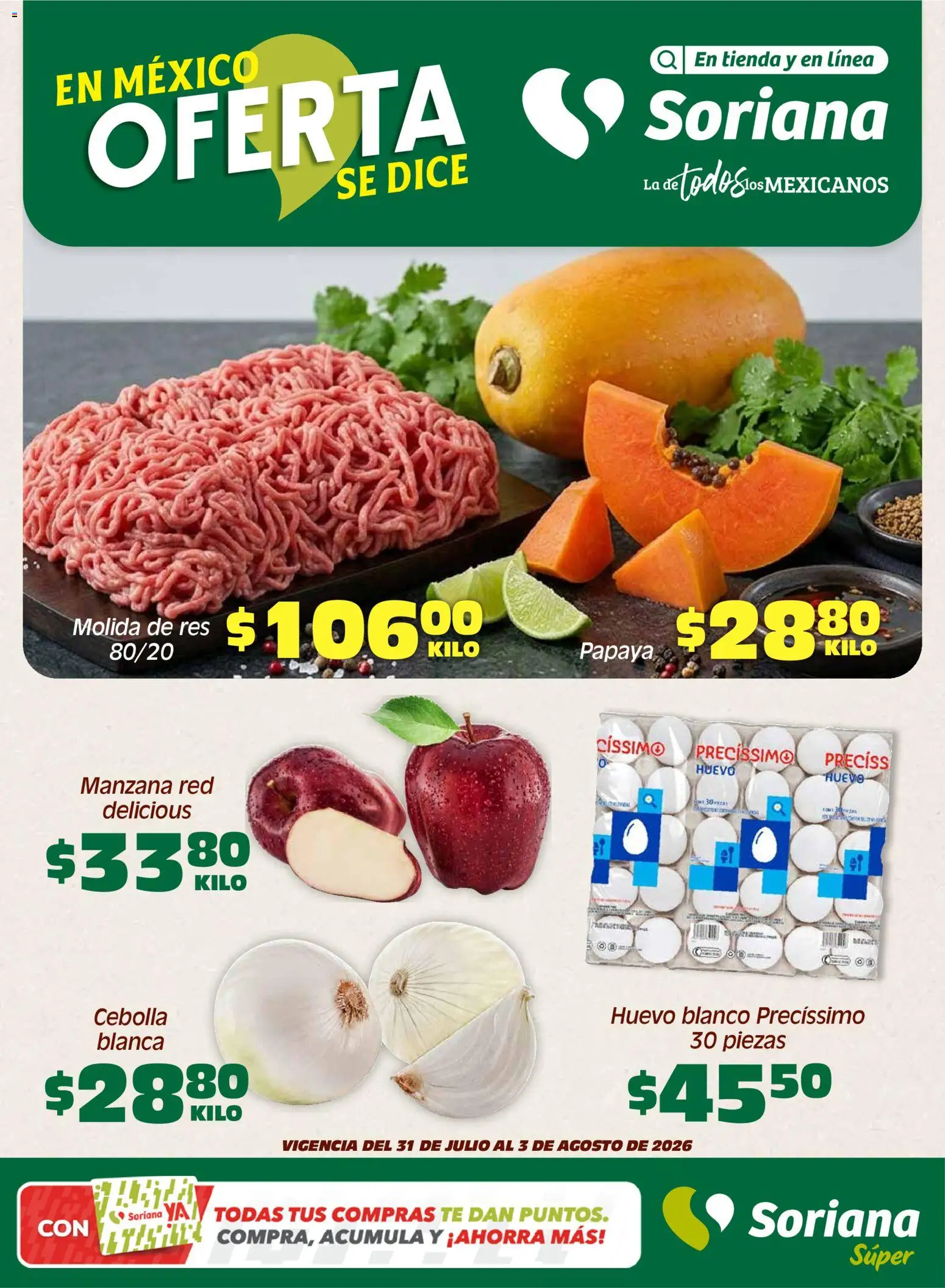 Nuevas ofertas de Soriana válidas en toda la República Mexicana desde el 31/07/2026. ¡Encuentra las mejores ofertas en Soriana Fin de Semana Súper: Tamaulipas (excepto Cd. Victoria y Tampico)! | Página: 1 | Productos: Cebolla, Manzana, Huevo, Té