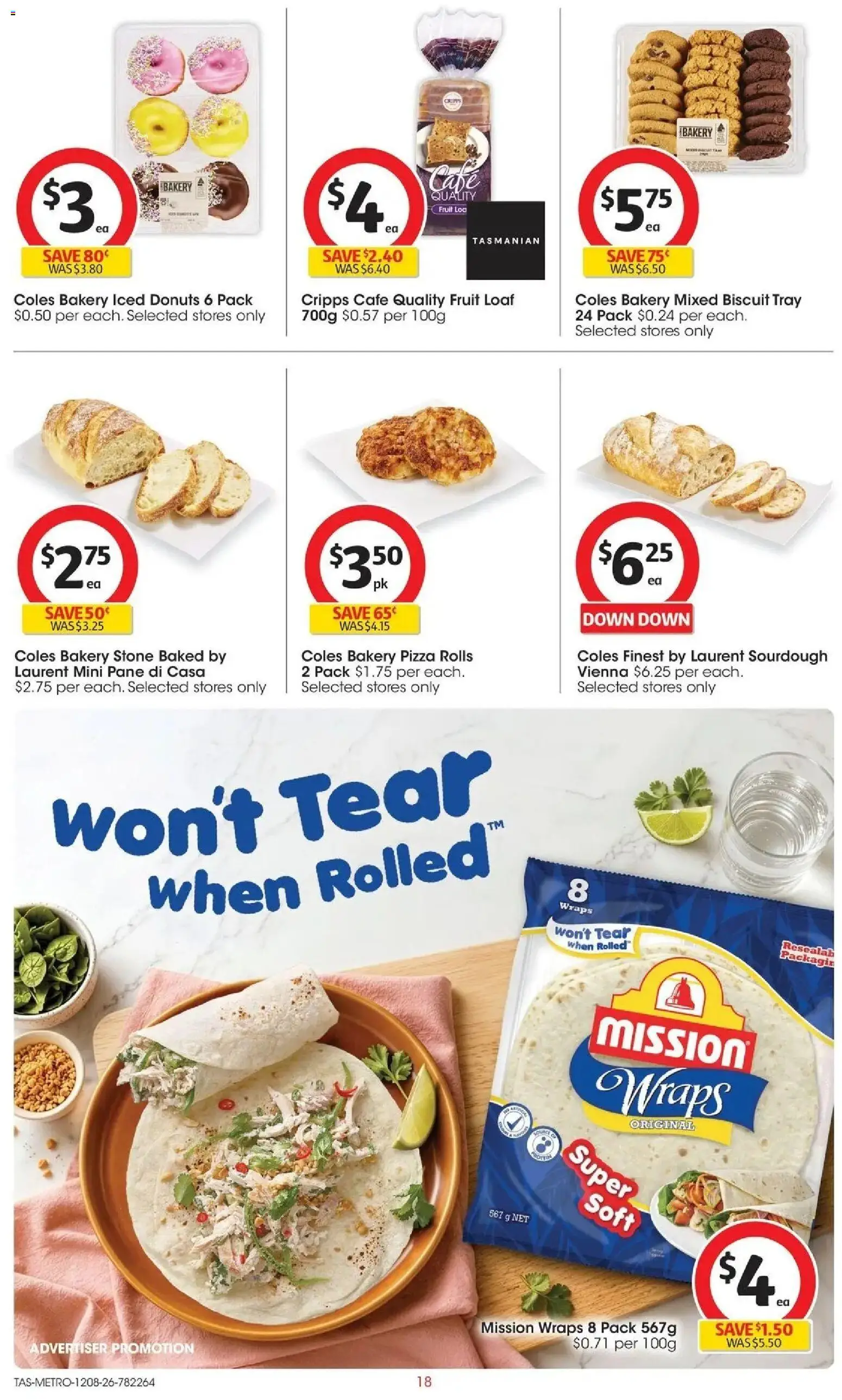 ﻿Coles catalogue valid from 12/08/2026 > Online Australia | Page: 18 | Products: Donuts, Pizza, Fruit, Bakery