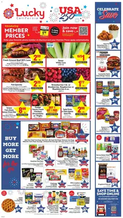 Preview of Lucky Supermarkets weekly ads valid from 07/01/2026 | Page: 4 | Products: Butter, Beef, Strawberries, Water