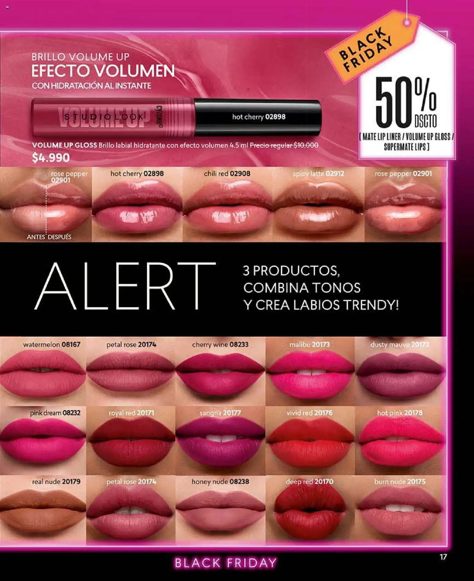 Catálogo CyZone Campaña 16 │ válido desde el 28.09.2026 | Página: 17 | Productos: Brillo, Mate, Malibú, Labial