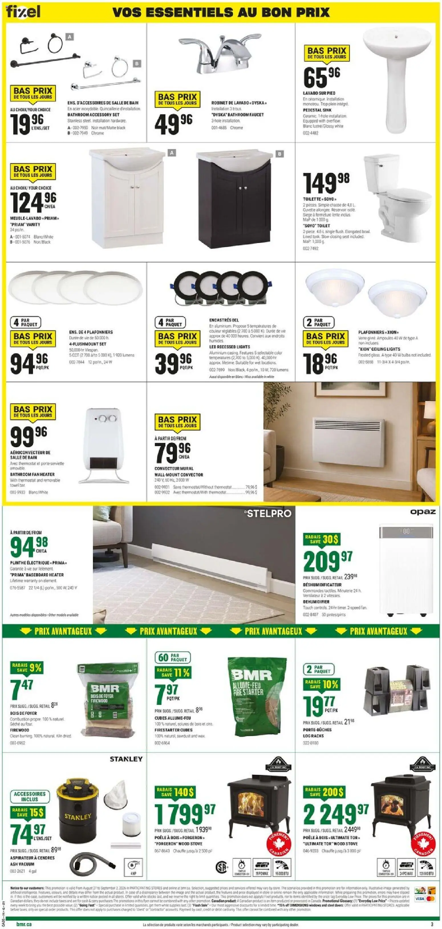 BMR flyer valid from Aug 27, 2026 | Page: 4 | Products: Stove, Fan, Firewood, Toilette