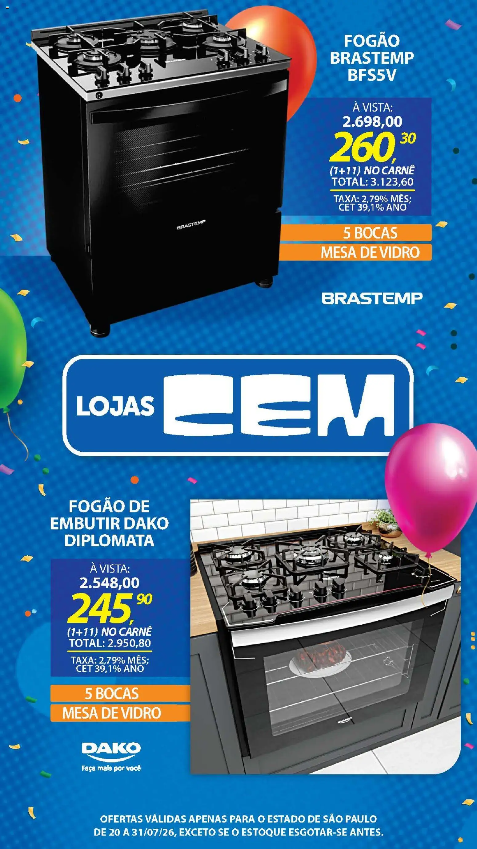 Lojas Cem Folheto - válido de 20/07/2026 | Página: 42 | Produtos: Fogão, Mesa, Faca, Carne