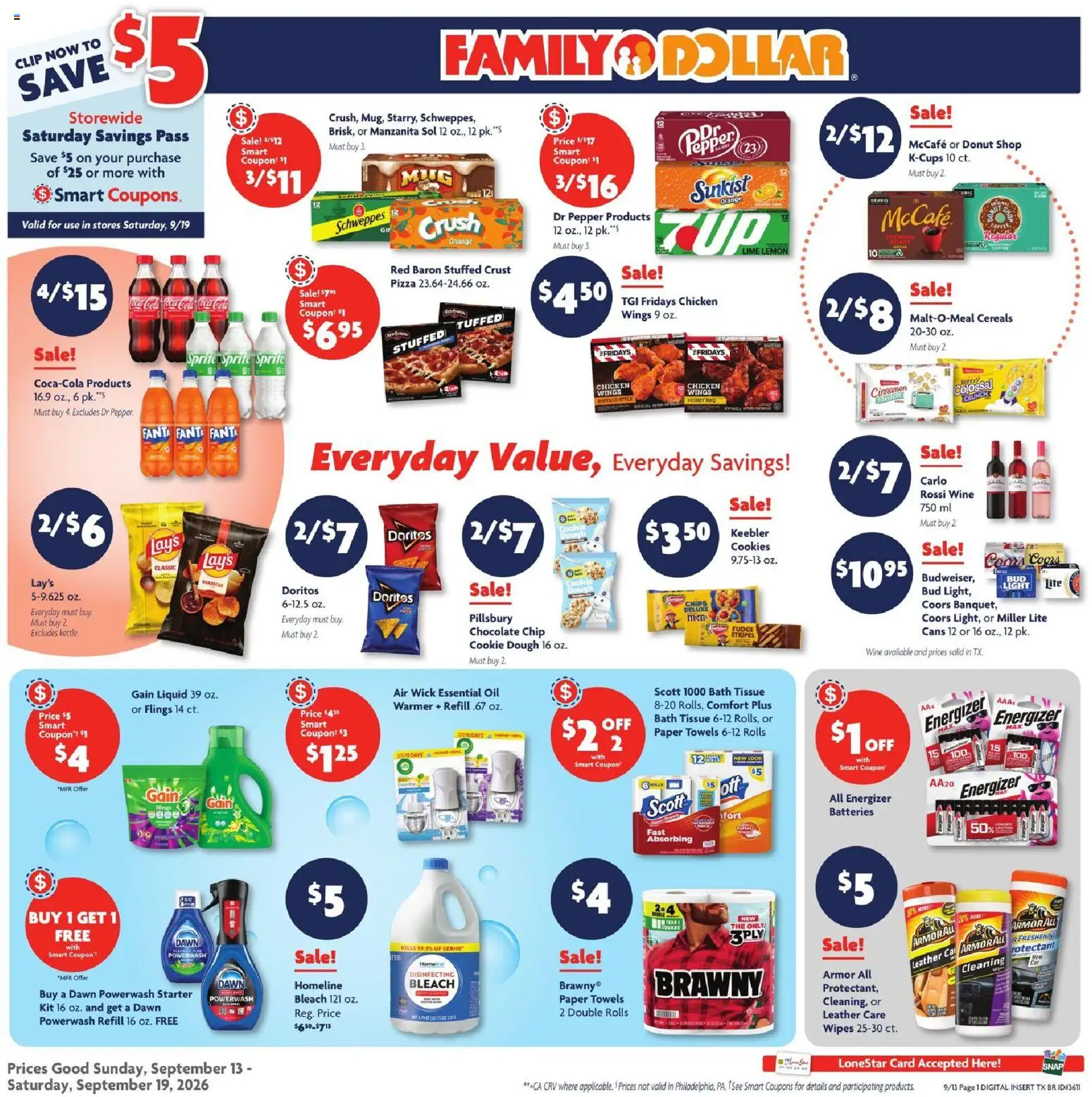 Family Dollar Weekly Ad - valid from 09/13/2026 | Page: 1 | Products: Clip, Bath, Fanta, Sprite