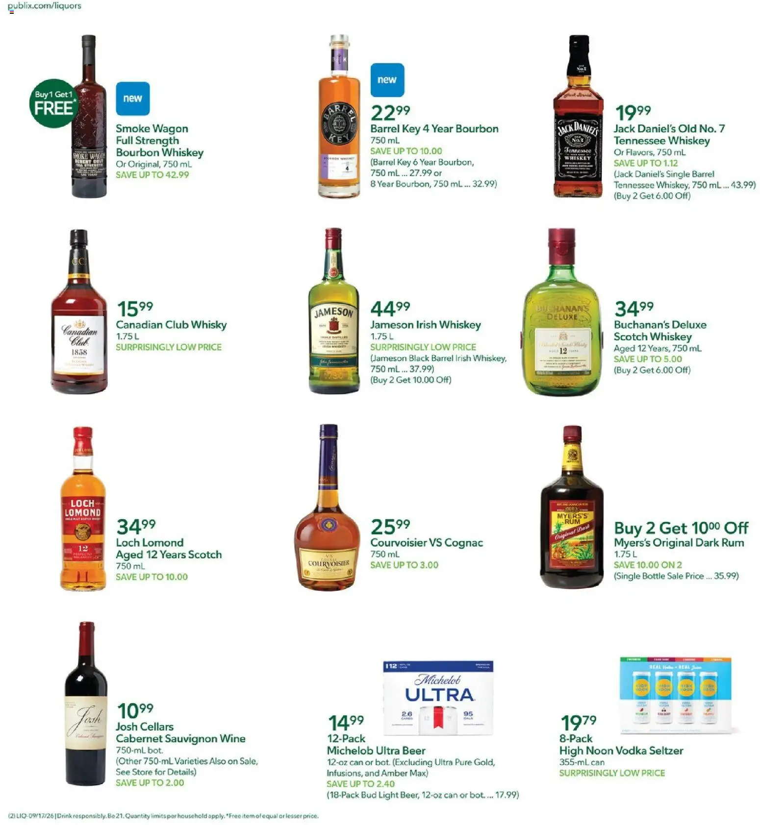 Publix Liquor Ad - valid from 09/17/2026 | Page: 2 | Products: Jameson, Jameson Black Barrel, Bourbon, Rum
