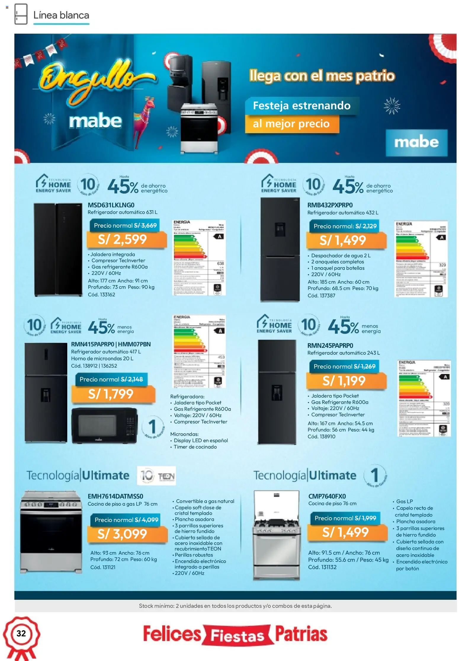 Catálogo Hiraoka válido desde 11/07/2026 | Página: 32 | Productos: Congelador, Horno, Cocina, Peso