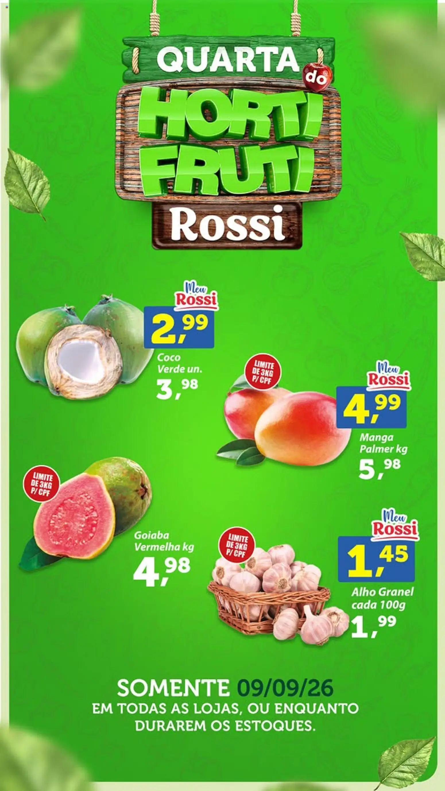Rossi Supermercados Folheto - válido de 09/09/2026 | Página: 1 | Produtos: Coco, Goiaba, Alho, Manga
