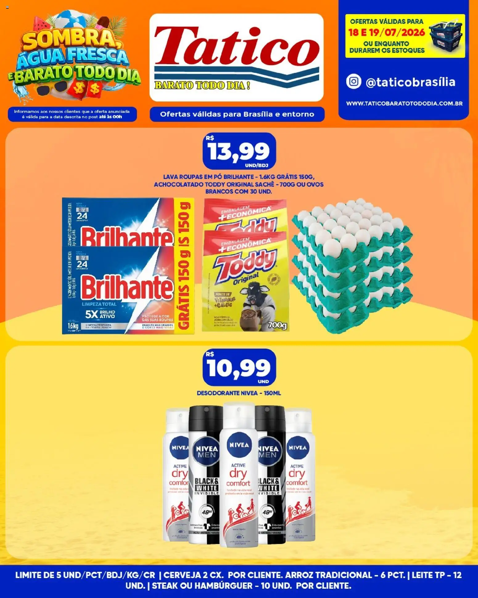 Tatico Folheto - válido de 18/07/2026 | Página: 8 | Produtos: Desodorante, Achocolatado, Arroz, Hambúrguer