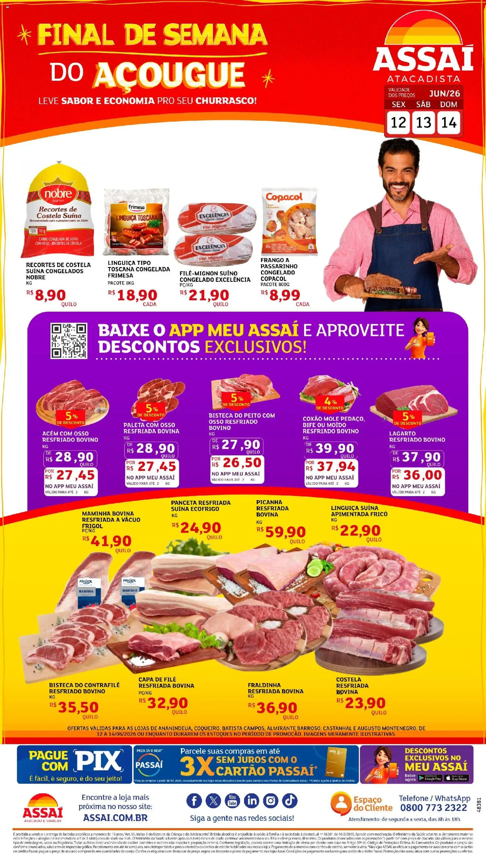 Assaí Atacadista Folheto - válido de 12.06.2026 | Página: 1 | Produtos: Feijão, Maminha, Pneus, Telefone