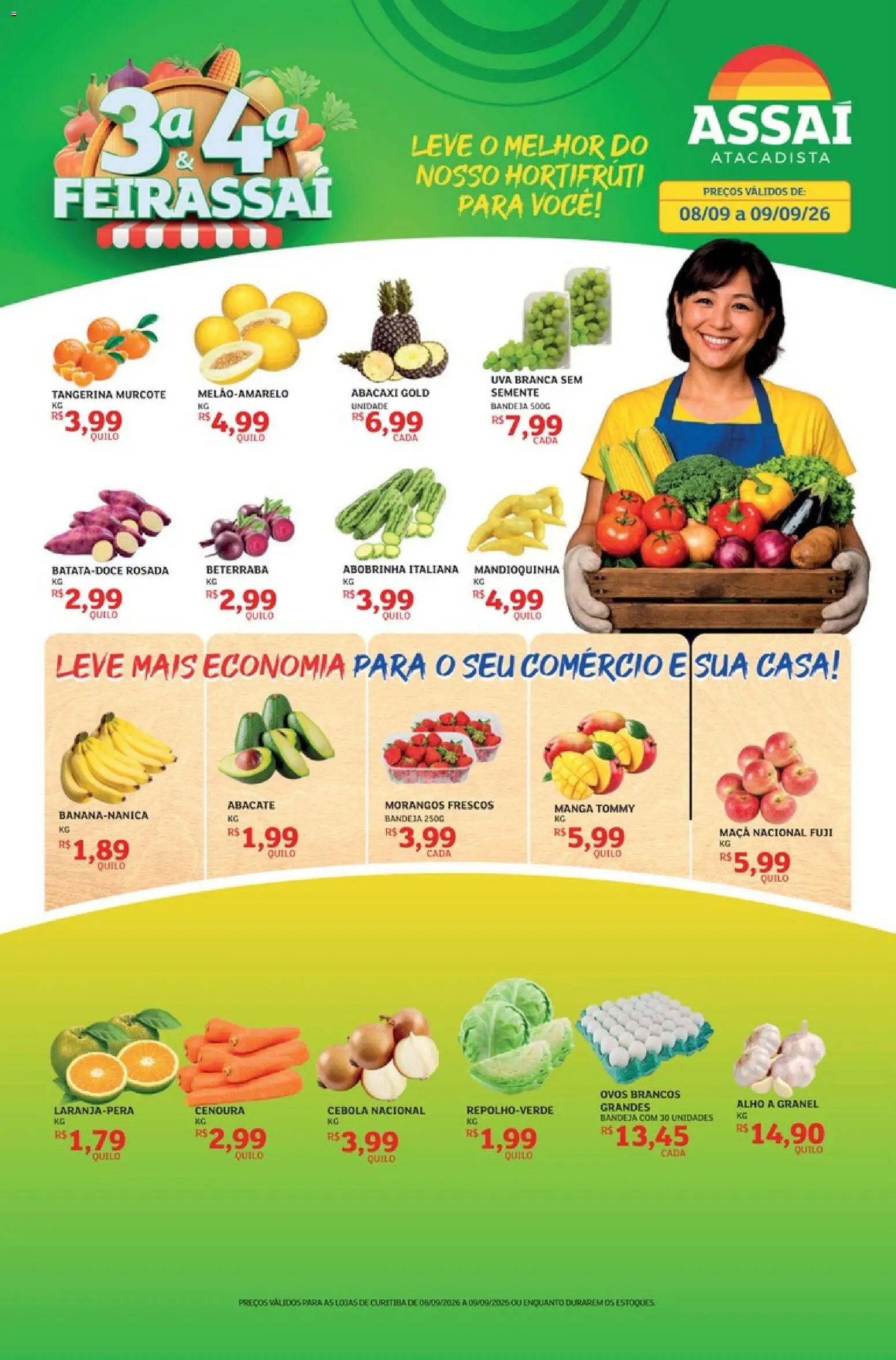 Assaí Atacadista Folheto - válido de 08/09/2026 | Página: 1 | Produtos: Alho, Uva, Morangos, Cenoura