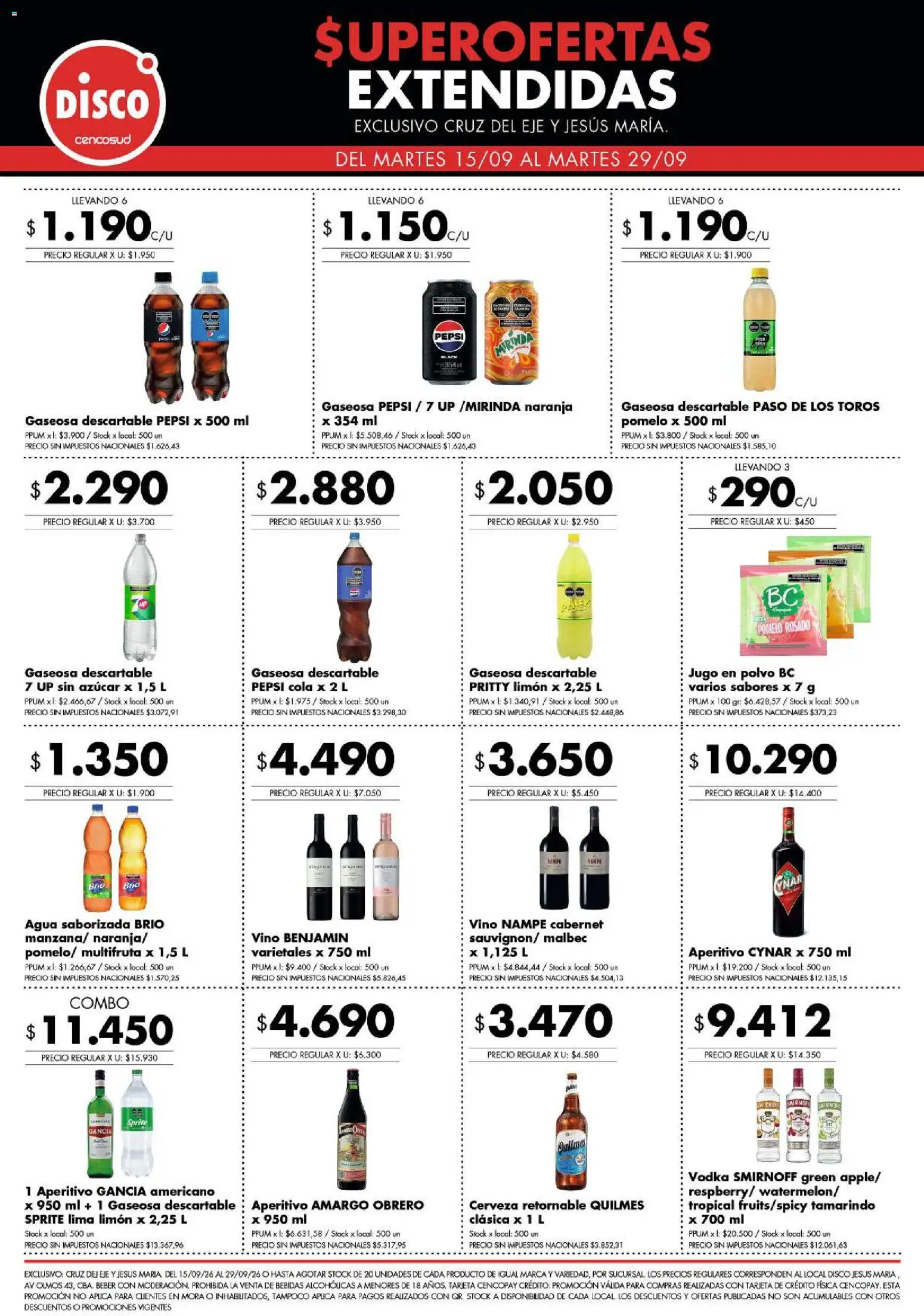 Disco - Superofertas extendidas - Cruz del Eje y Jesus Maria │ válido desde el 15/09/2026 | Página: 4 | Productos: Pepsi, Polvo, Agua, Pomelo