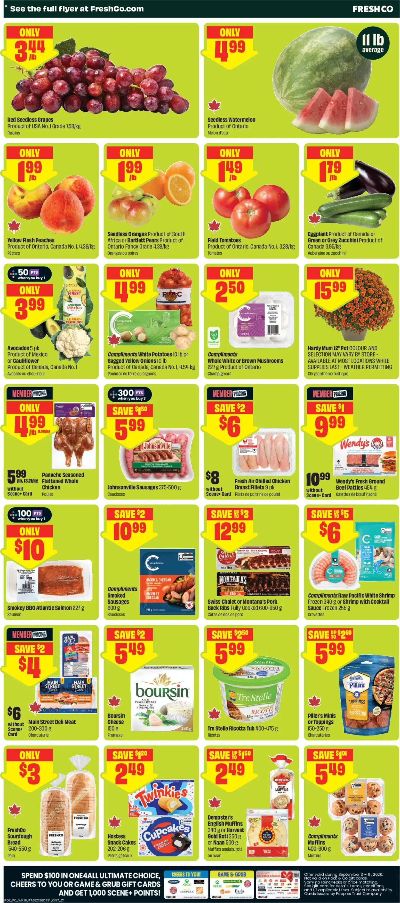 FreshCo flyer valid from Sep 3, 2026 | Page: 3 | Products: Game, Ricotta, Watermelon, Seedless watermelon