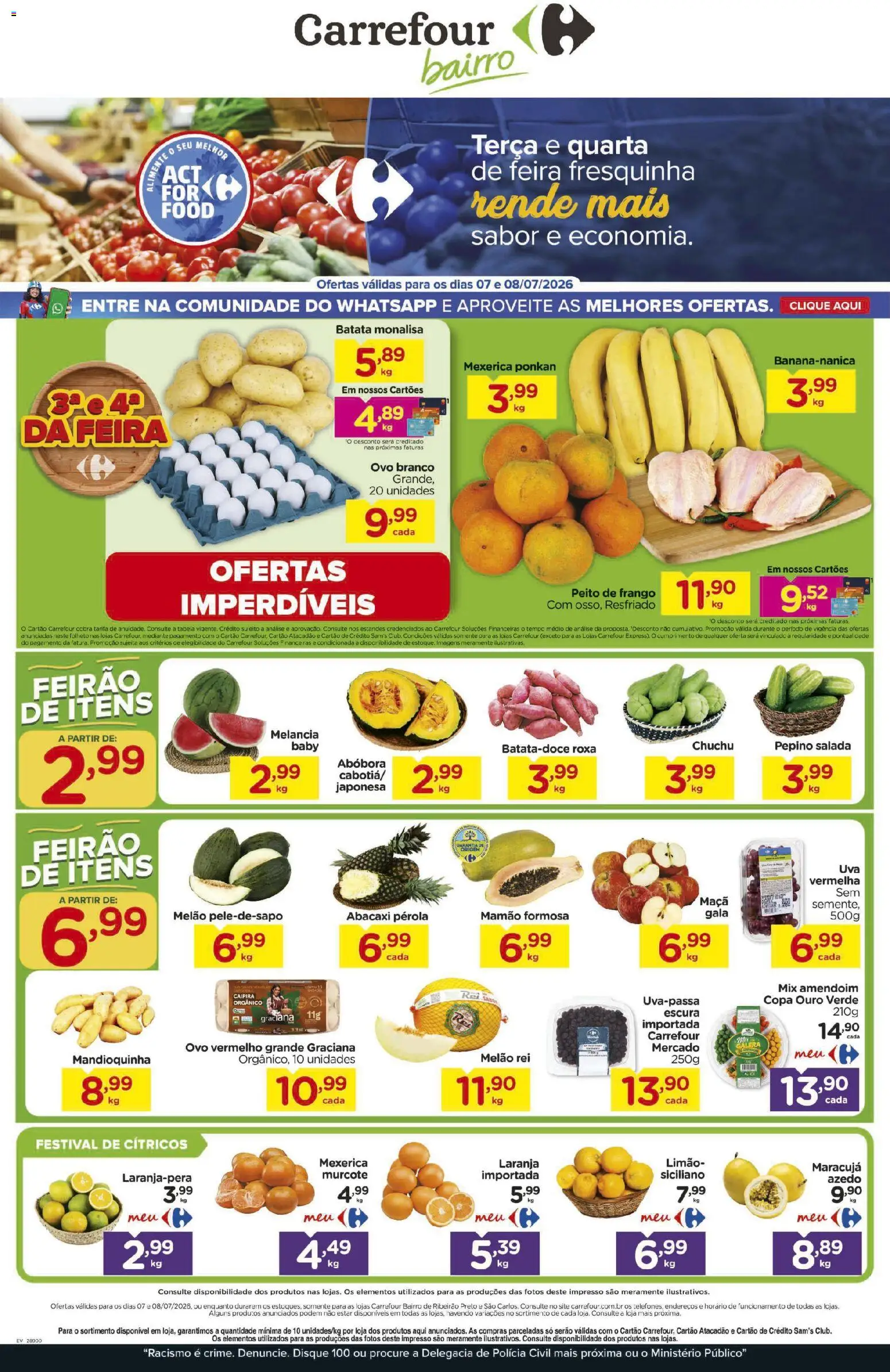 Carrefour Bairro Folheto - válido de 07/07/2026 | Página: 1 | Produtos: Mamão, Batata, Frango, Peito de frango
