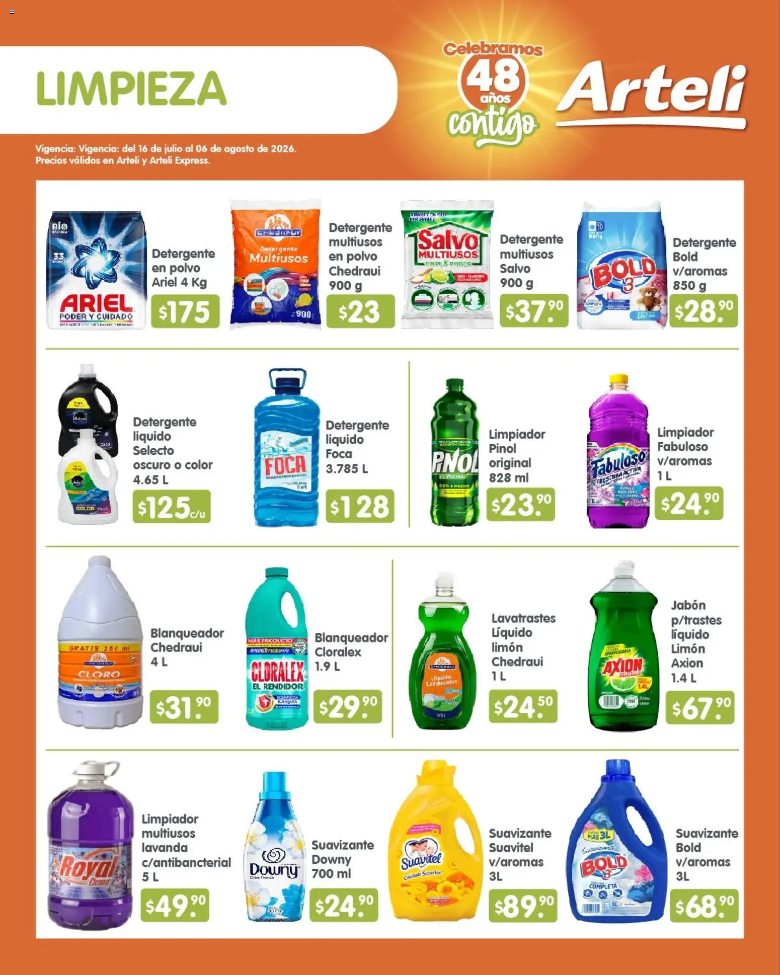 Nuevas ofertas de Arteli válidas en toda la República Mexicana desde el 16/07/2026. ¡Encuentra las mejores ofertas en Arteli folleto Quincenal! | Página: 14 | Productos: Suavizante, Cloro, Polvo, Jabón