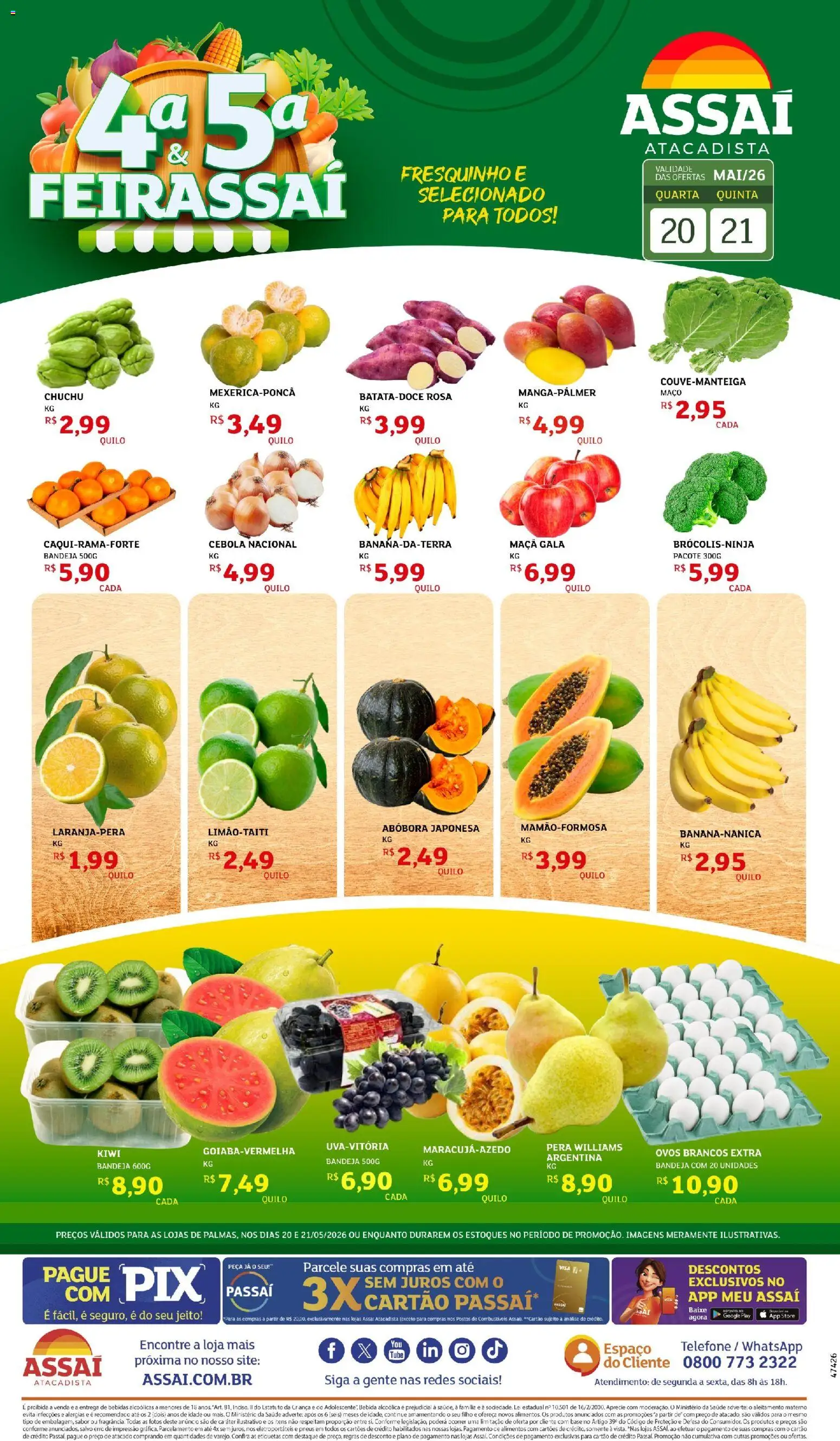 Assaí Atacadista Folheto - válido de 20.05.2026 | Página: 1 | Produtos: Chuchu, Pneus, Base, Kiwi