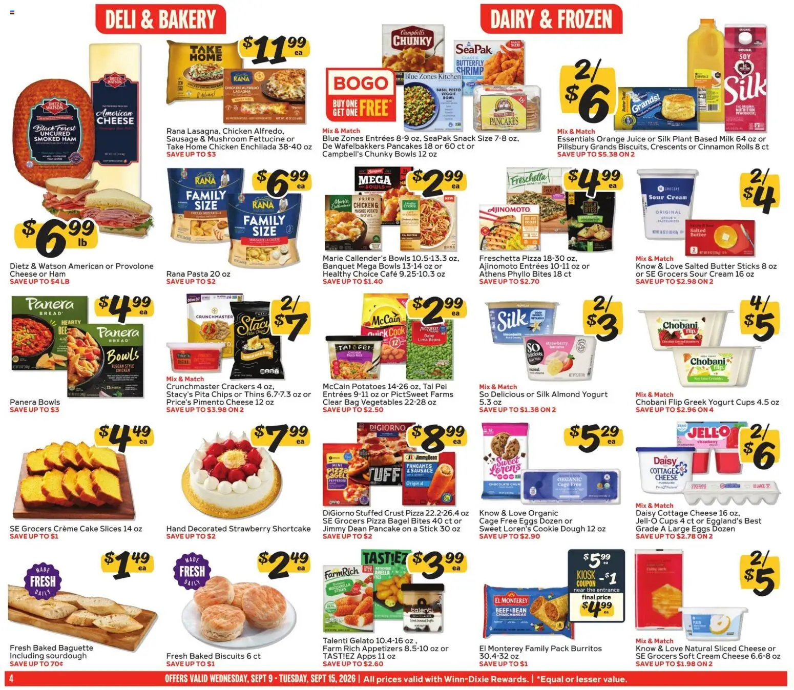 Winn Dixie Weekly Ad - valid from 09/09/2026 | Page: 4 | Products: Orange juice, Sausage, Mozzarella, Bag