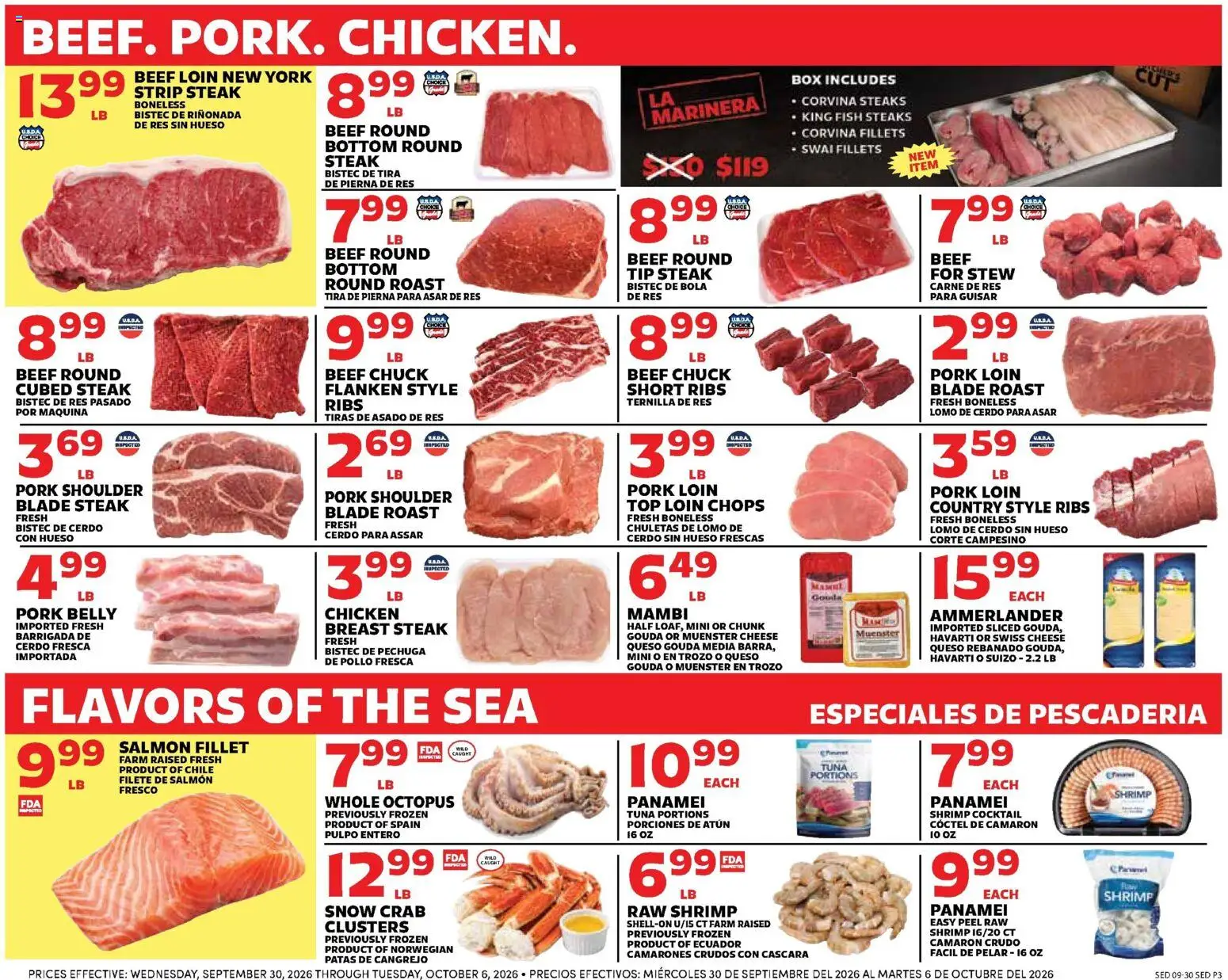 Sedano's Weekly Ad - valid from 09/30/2026 | Page: 3 | Products: Pork shoulder, Pork, Fish, Tuna