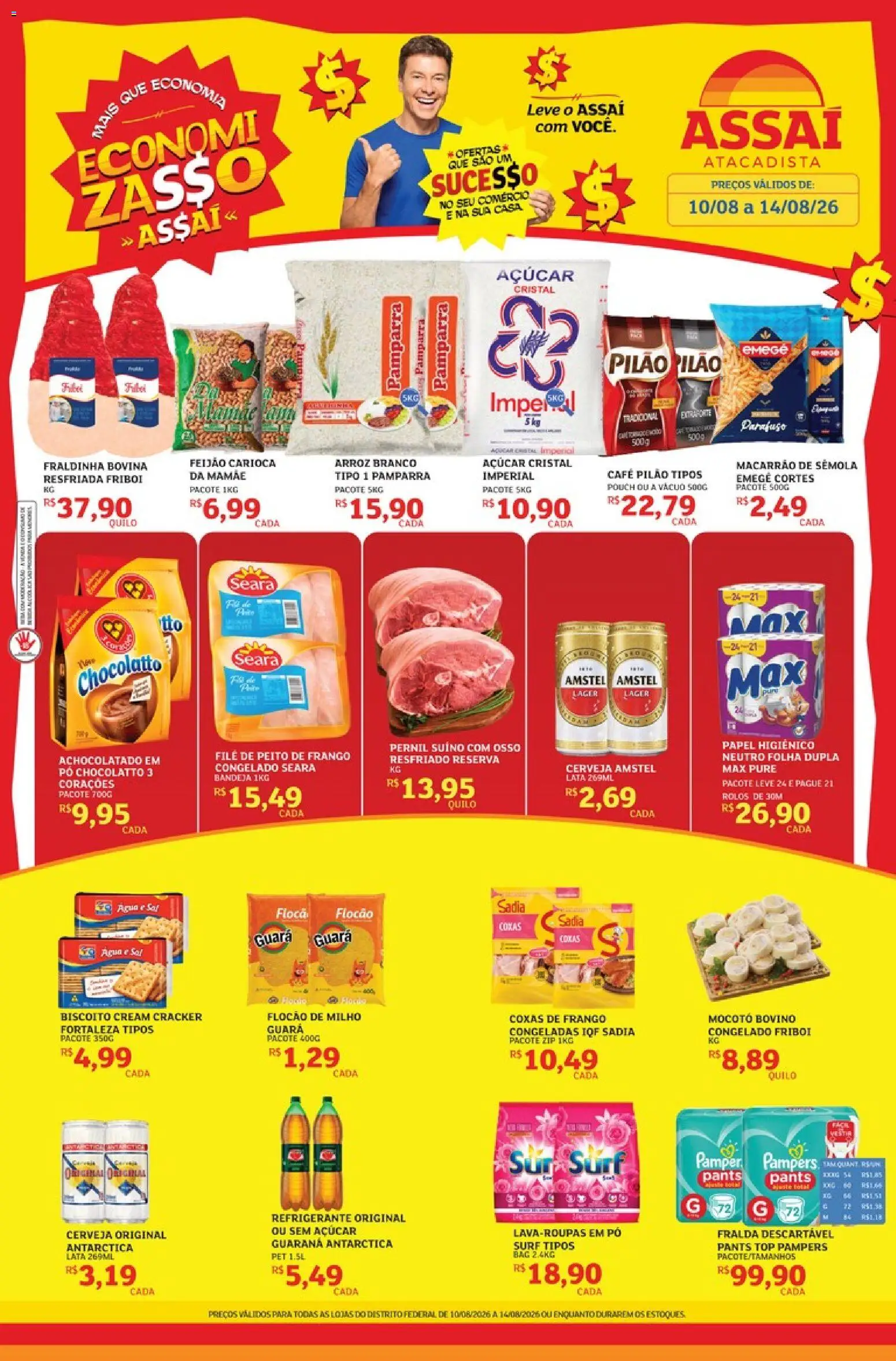 Assaí Atacadista Folheto - válido de 10/08/2026 | Página: 1 | Produtos: Fraldinha, Macarrão, Água, Açúcar cristal