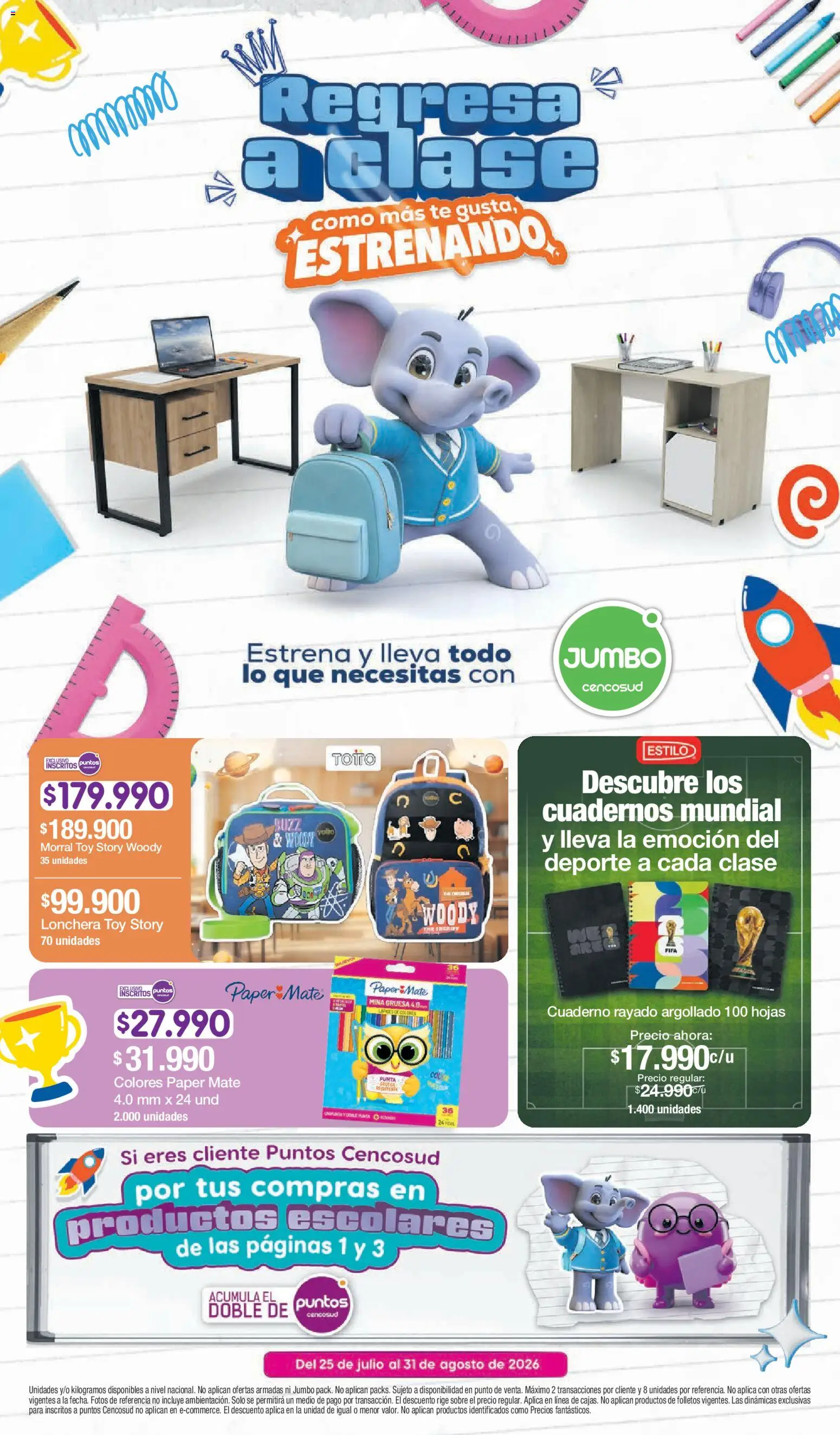 Jumbo revista - valida desde el 25/07/2026 | Página: 1 | Productos: Té, Pollo, Sobre, Cuaderno