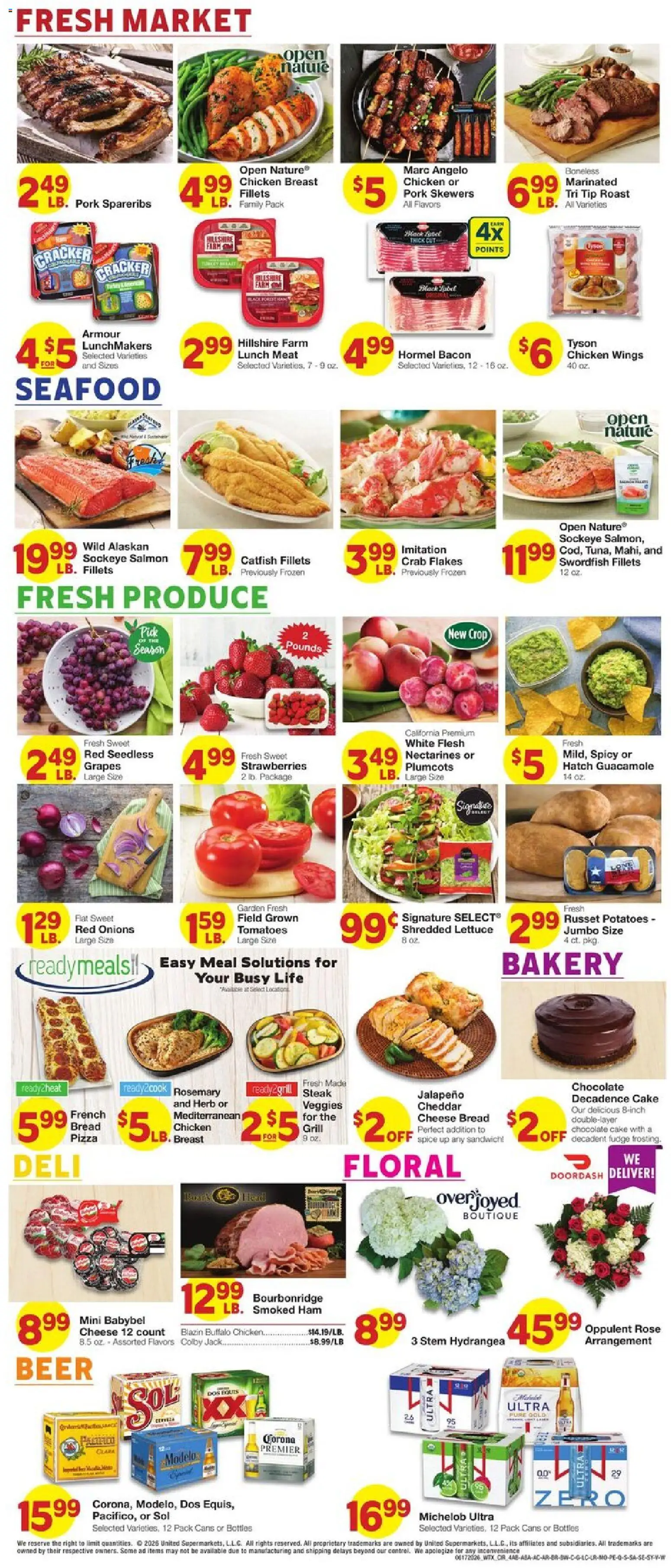 United Supermarkets Weekly Ad - valid from 17.06.2026 | Page: 4 | Products: Bakery, Lettuce, Chocolate, Grapes
