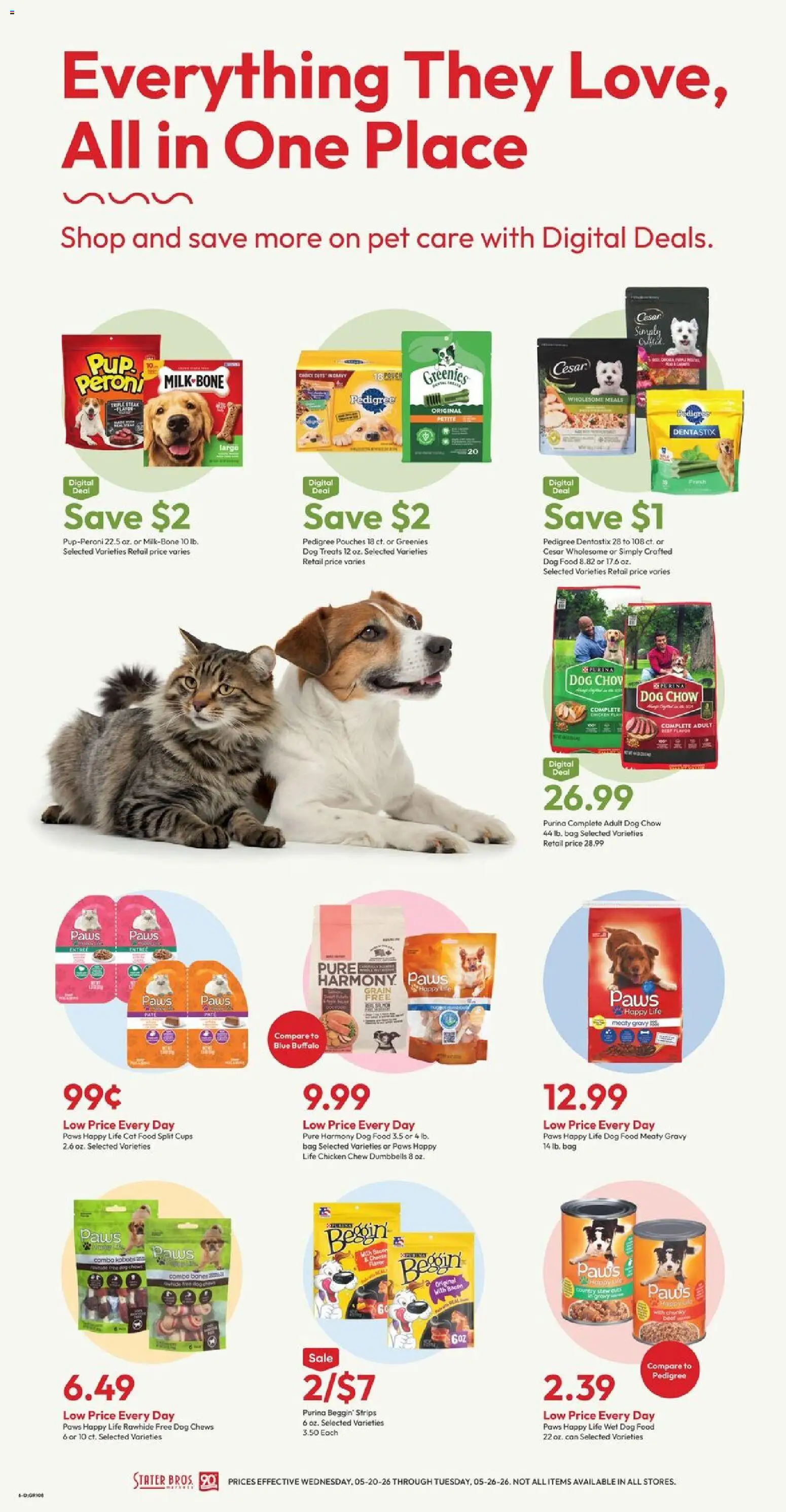 Stater Bros Weekly Ad - valid from 20.05.2026 | Page: 6 | Products: Dog Treats, Dog Food, Cat Food, Bag