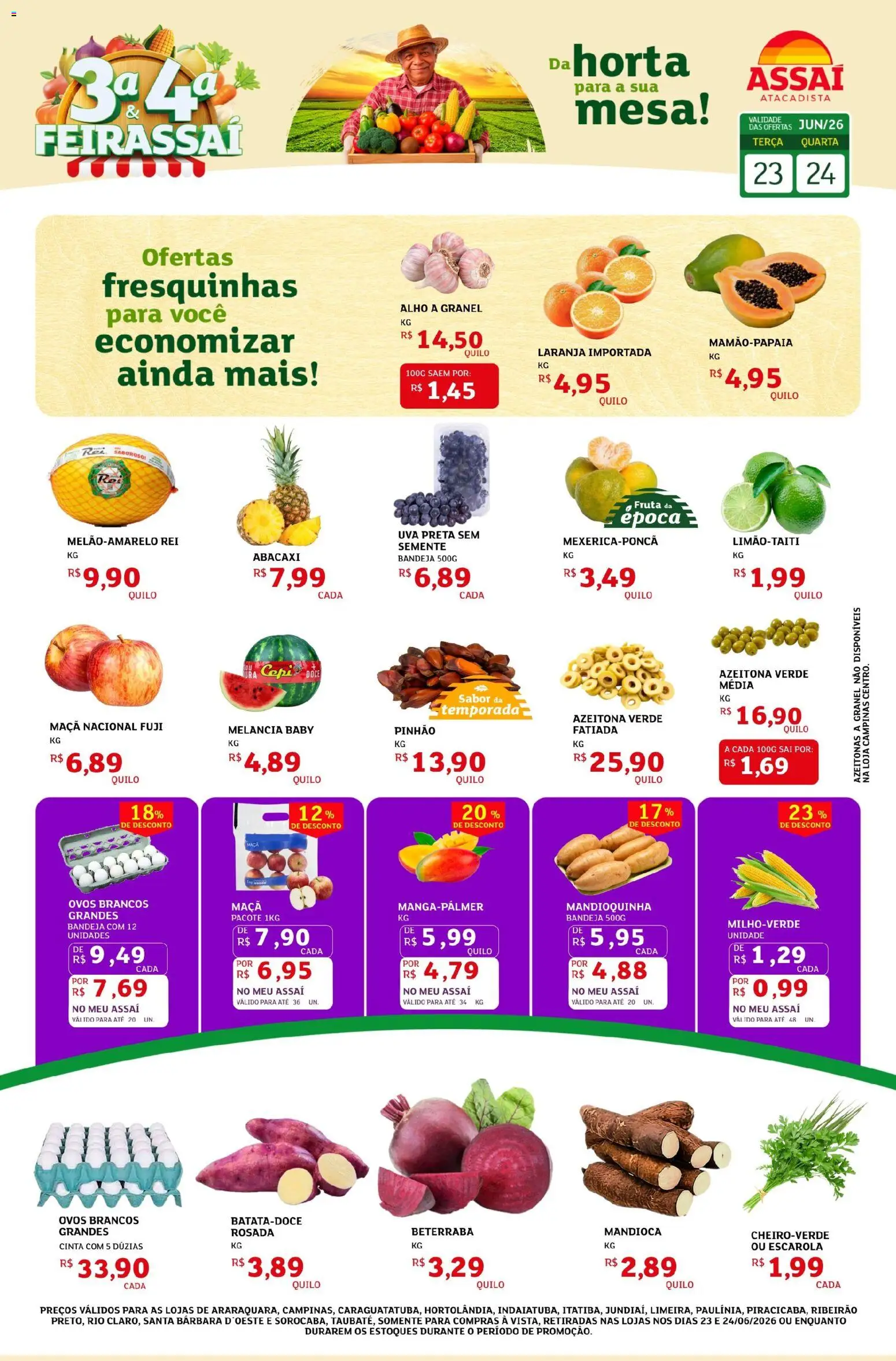 Assaí Atacadista Folheto - válido de 23/06/2026 | Página: 1 | Produtos: Melancia, Alho, Mesa, Abacaxi