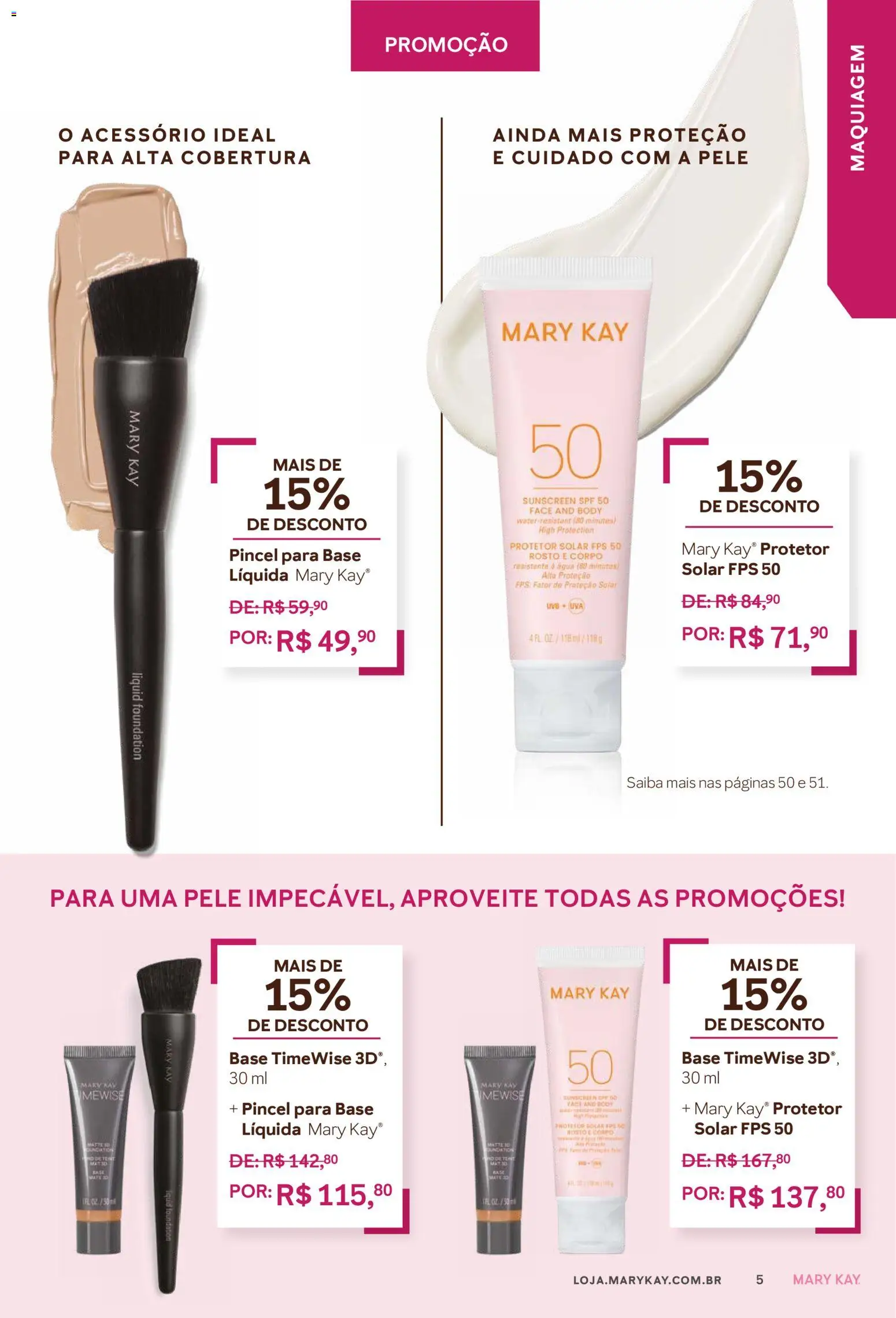 Mary Kay Folheto - válido de 01/03/2026 | Página: 5 | Produtos: Maquiagem, Pincel, Protetor solar, Base