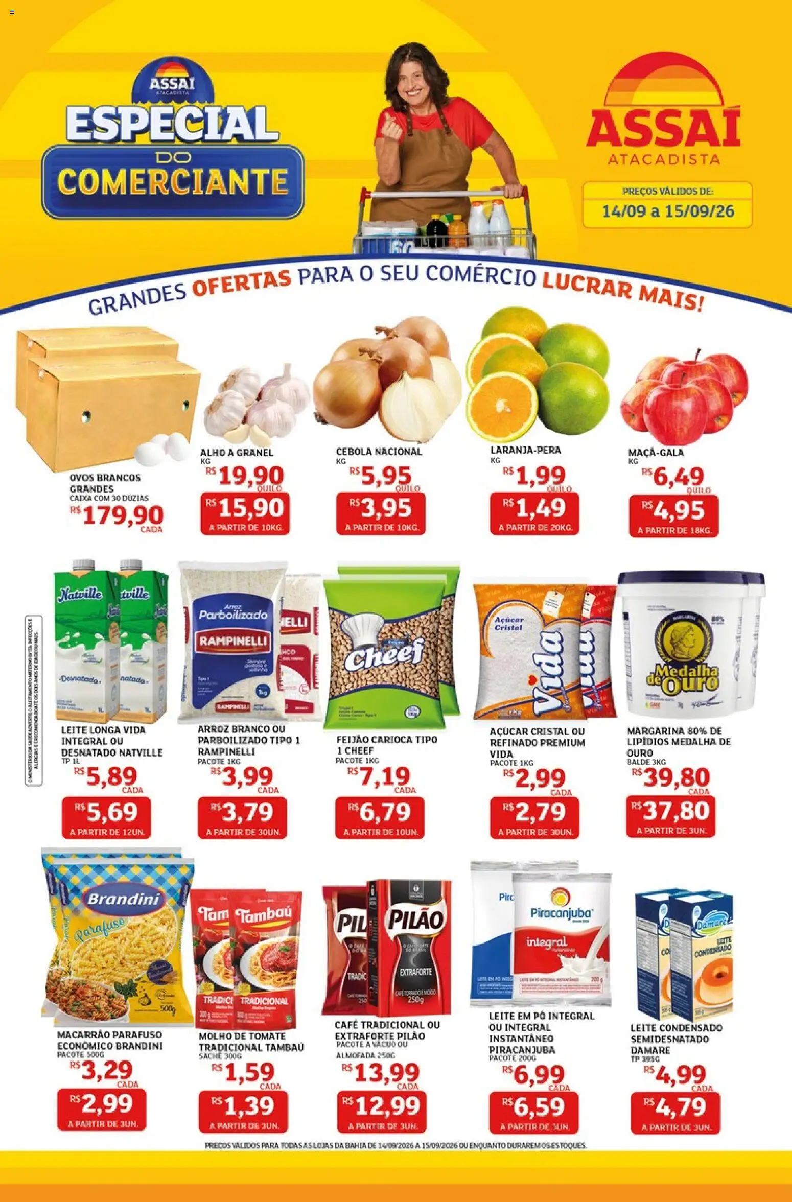Assaí Atacadista Folheto - válido de 14/09/2026 | Página: 1 | Produtos: Alho, Arroz, Leite condensado, Açúcar cristal